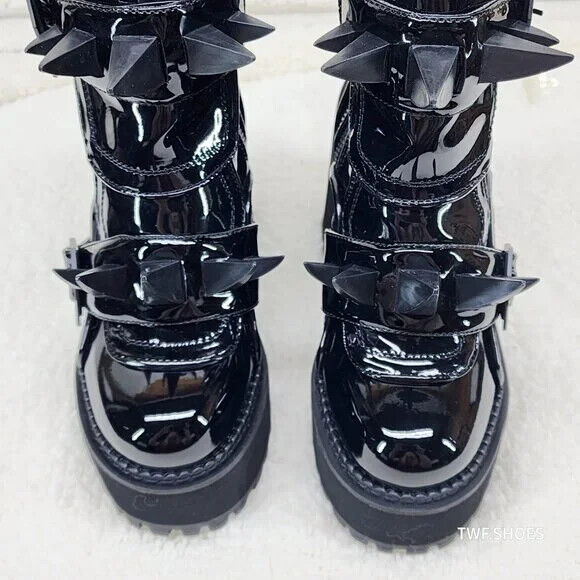 Demonia Assault Black Patent Claw Spiked Platform Ankle Boots Goth Biker Grunge - Totally Wicked Footwear