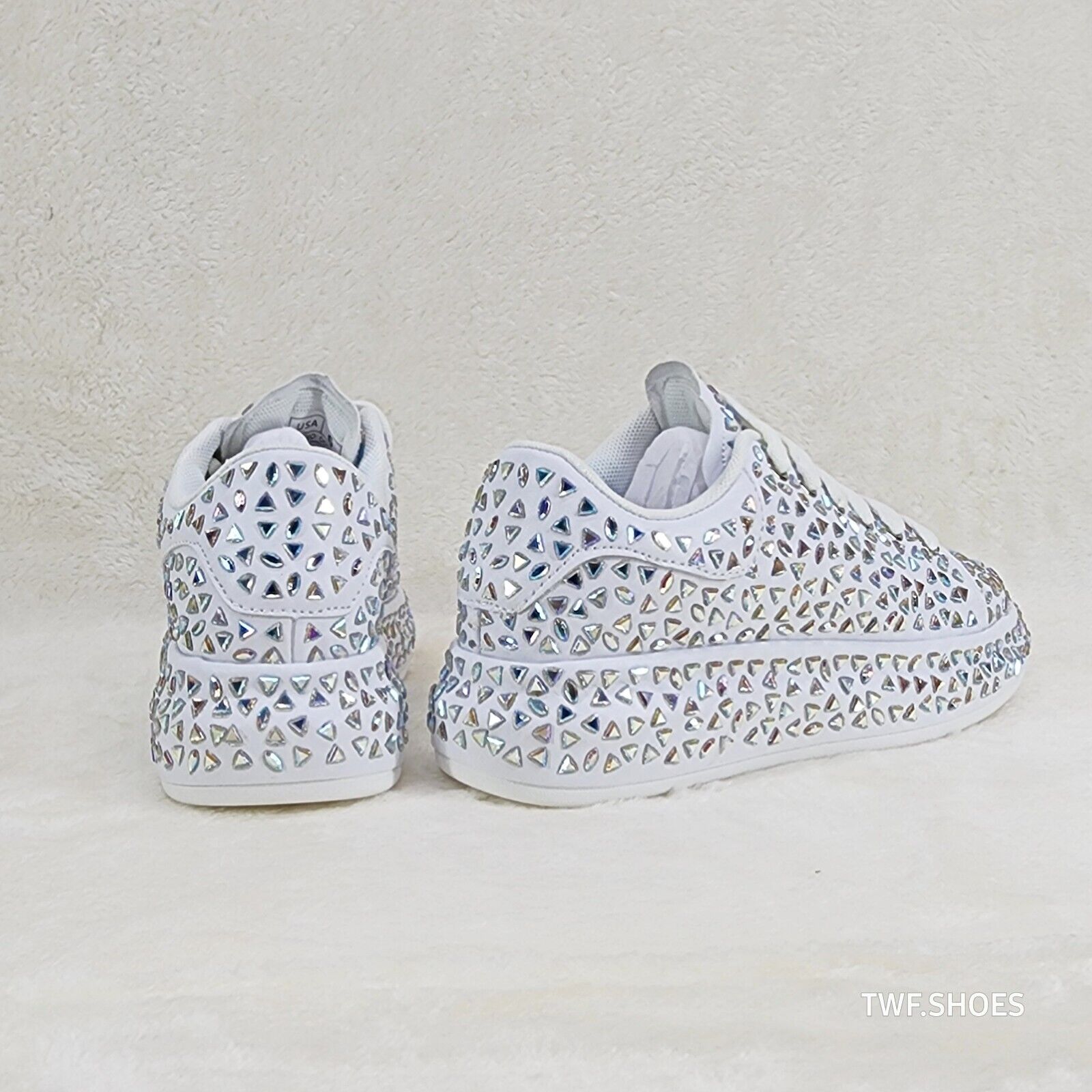 Geo Dazzle Cush Iridescent Stone White Platform Sneakers Tennis Shoes - Totally Wicked Footwear