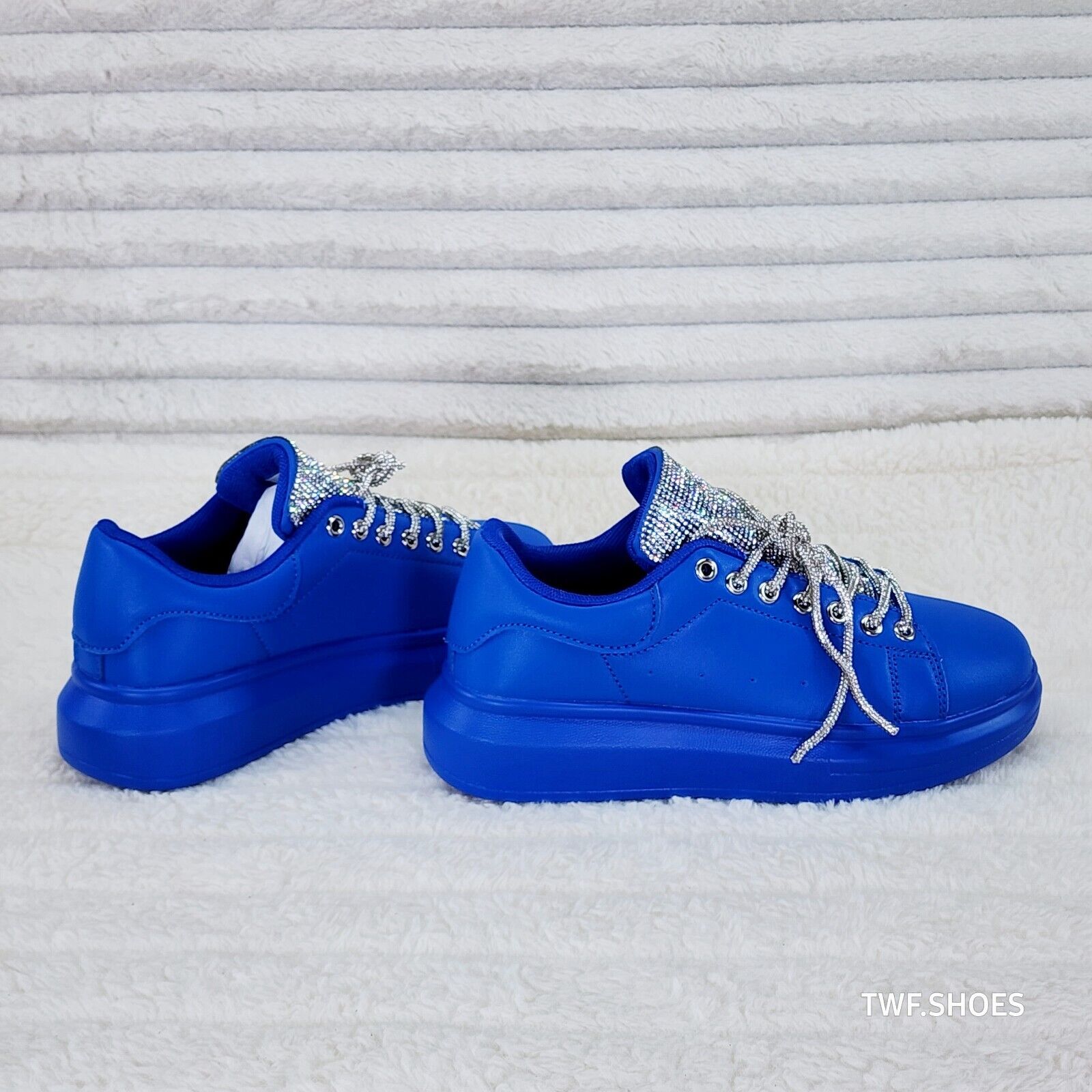 Comfy Cush 4 Brilliant Blue Rhinestone Fashion Sneakers Tennis Shoes - Totally Wicked Footwear