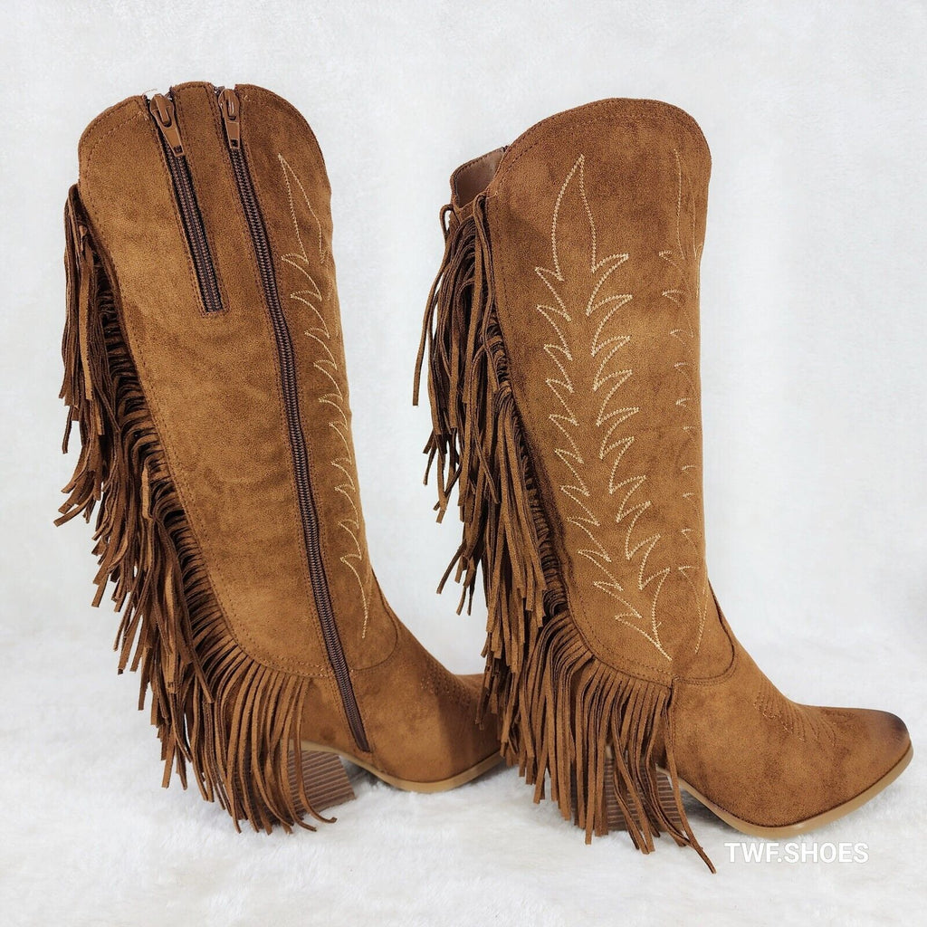 Dusty Roads Whiskey Brown Back Fringe Cowboy Western Cowgirl Boots