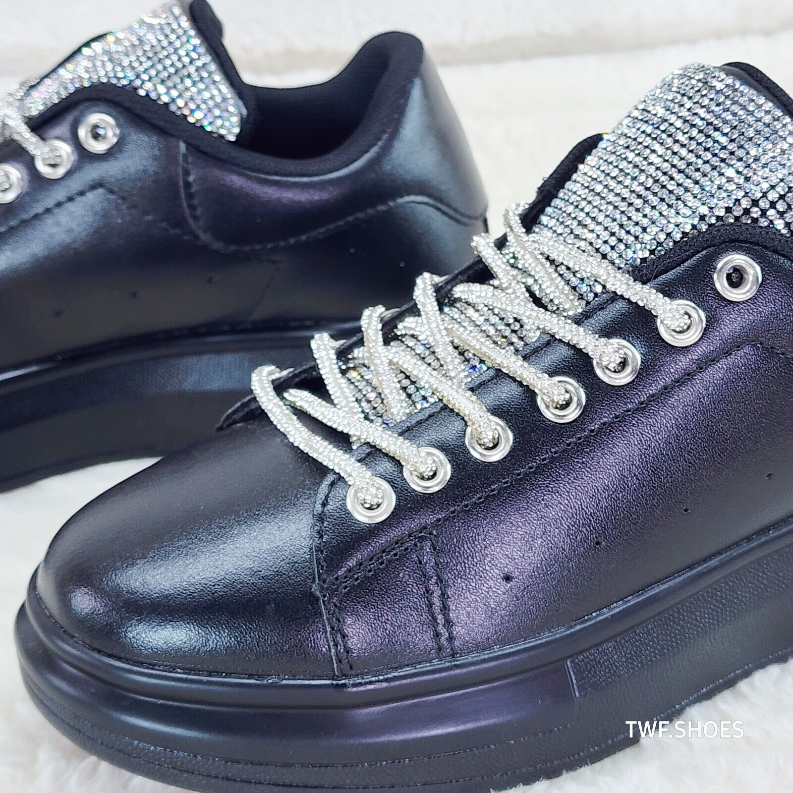 Comfy Cush 4 Jet Black Rhinestone Fashion Sneakers Tennis Shoes - Totally Wicked Footwear