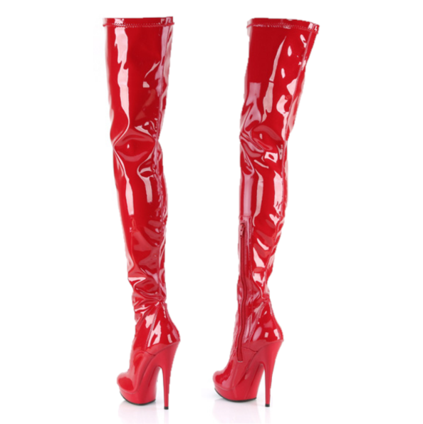 Sultry 4000 Stretch Patent Red 6" High Heel Platform Thigh High Crotch Boots - Totally Wicked Footwear