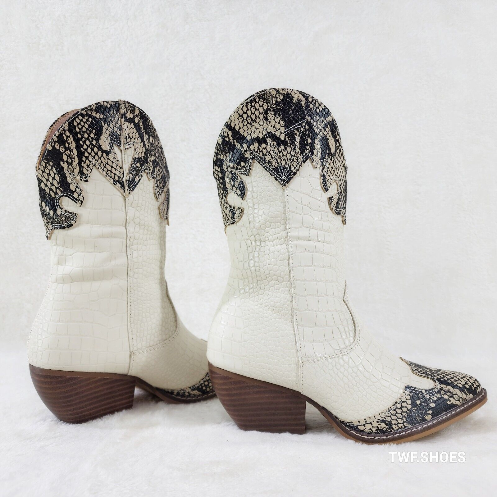 Snake Bite Cream Western Reptile Cowboy Pull On Country Cowgirl Boots - Totally Wicked Footwear