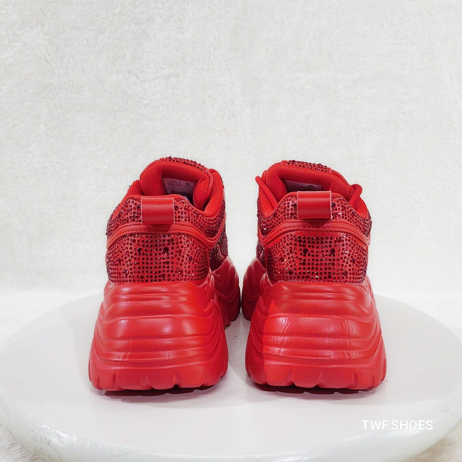 Cush Sport Rhinestone Comfy Platform Light Weight Sneakers Red - Totally Wicked Footwear