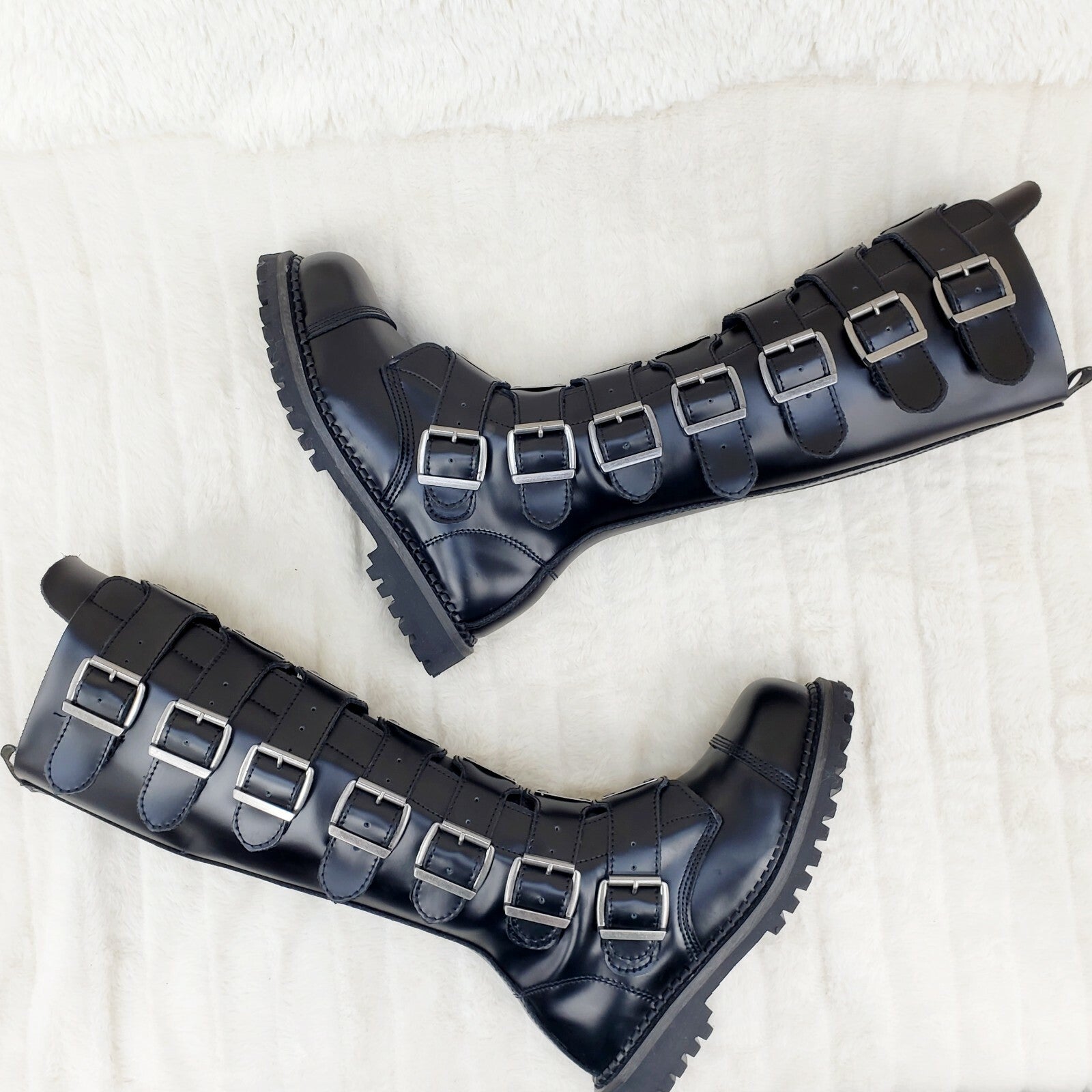 DEMONIA Riot 21 Goth Combat Biker Steel Toe Boots Black Leather Men's