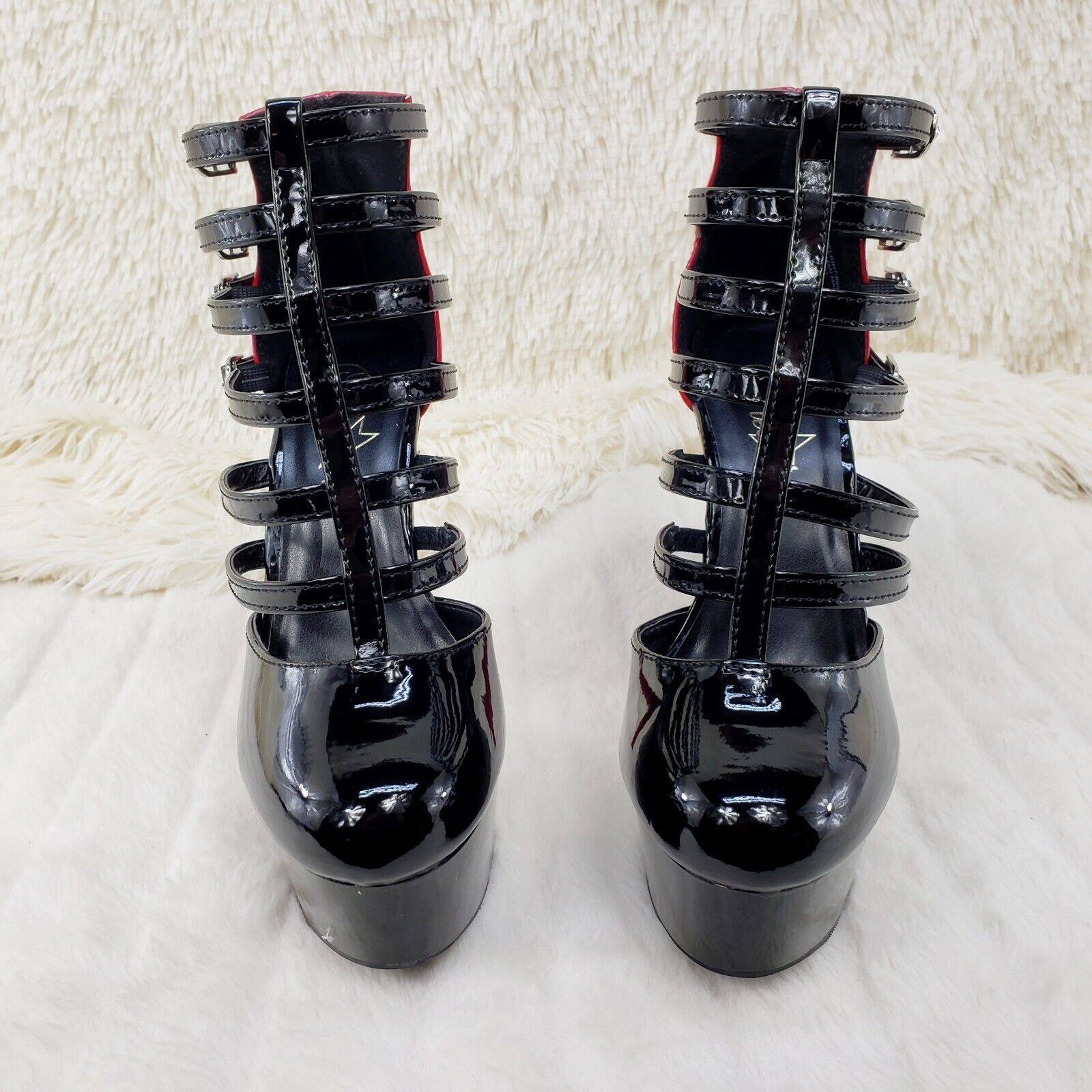 Delight 695 Black & Red Patent 6" High Heel Platform Shoes Cage Sandals NY - Totally Wicked Footwear