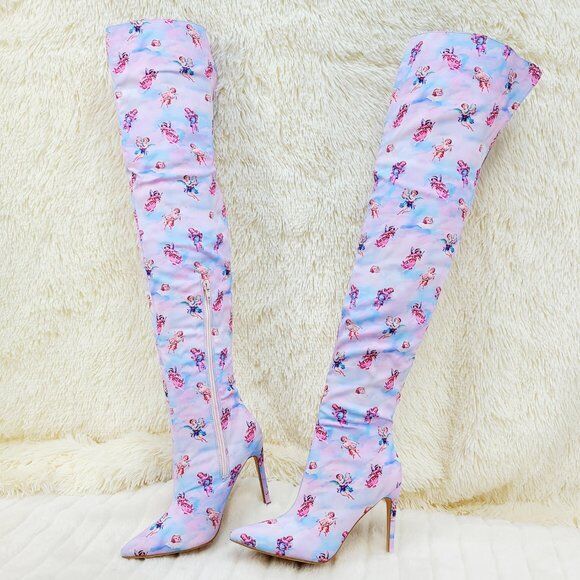 Angel Charub Tie Dye Thigh High Heel Boots Bad Girlz