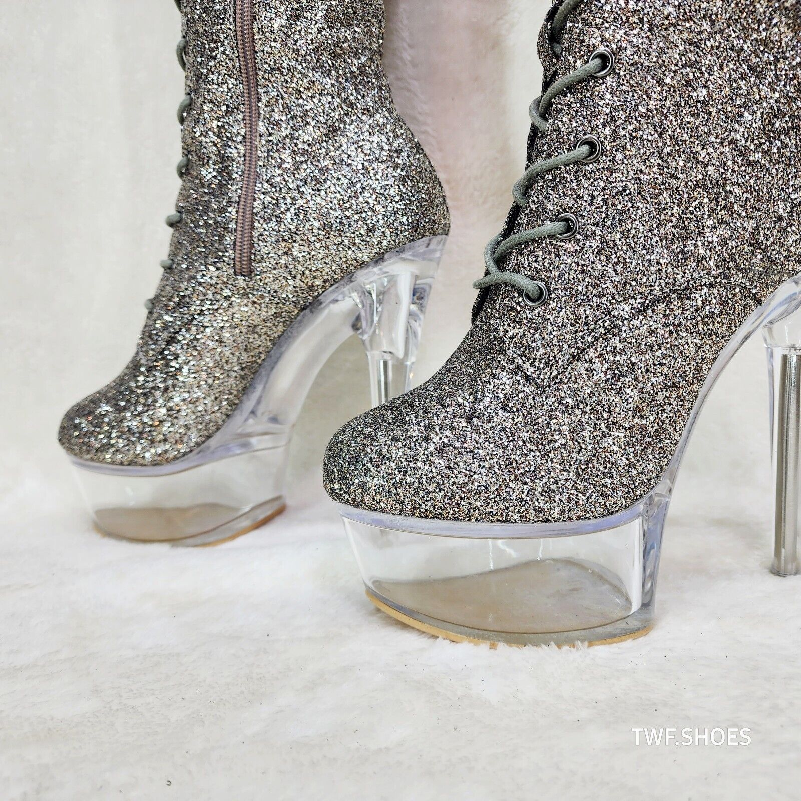 Bulls Silver Glitter Over the Knee Clear Platform High Heel Thigh Boot - Totally Wicked Footwear