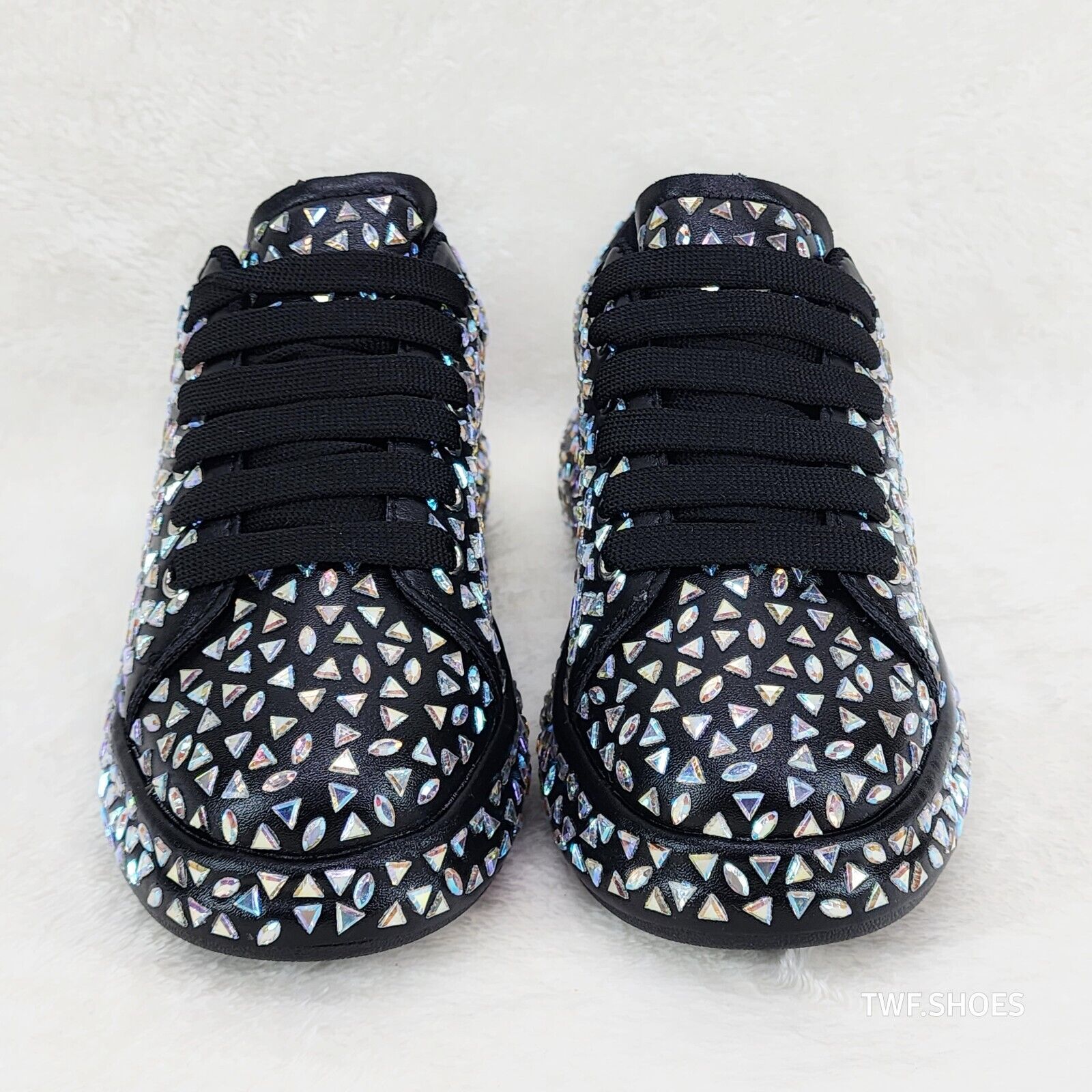 Geo Dazzle Cush Iridescent Stone Black Platform Sneakers Tennis Shoes - Totally Wicked Footwear