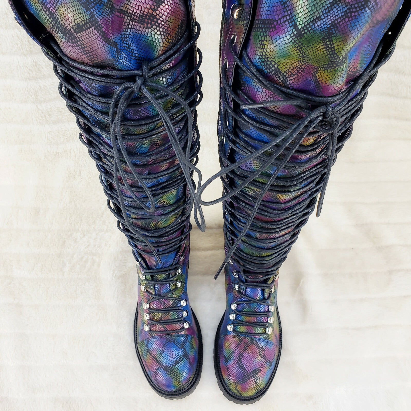 Ocho Colorful Rainbow Snake Corset Lace Over the Knee Fashion Riding Boot Travis
