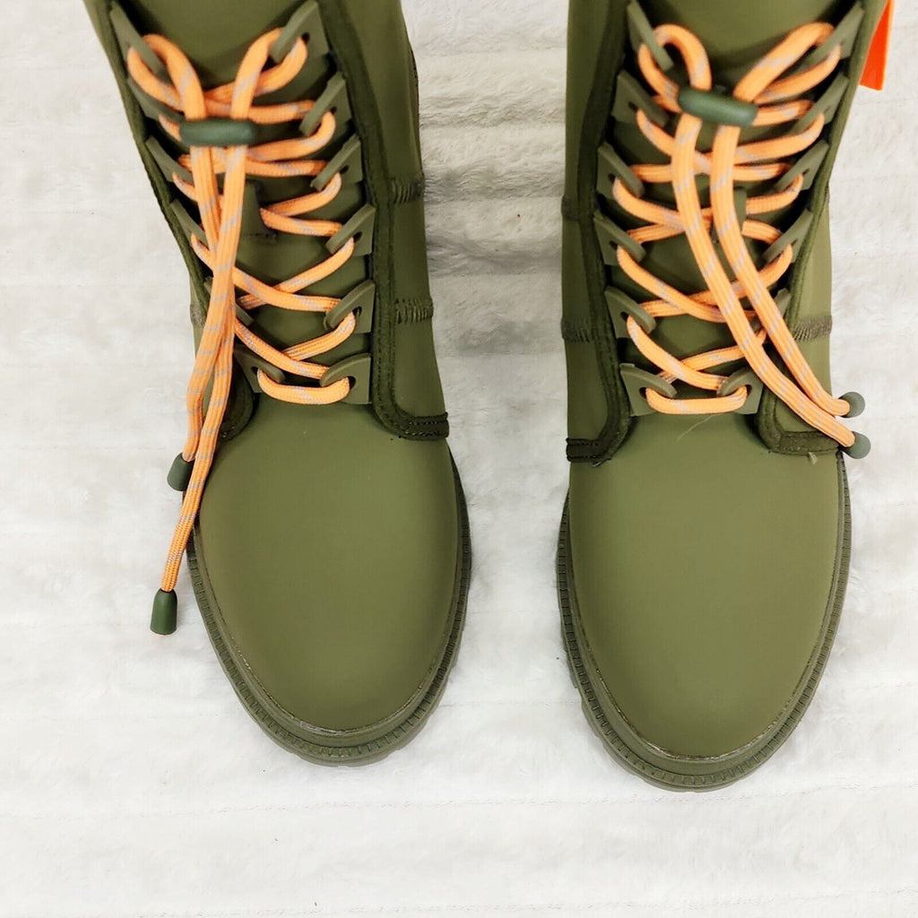 Stellar Olive Orange Water Resistant Combat Boots Brand New - Totally Wicked Footwear