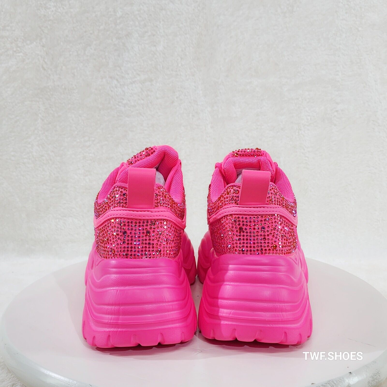 Cush Sport Rhinestone Comfy Platform Light Weight Sneakers Hot Pink - Totally Wicked Footwear