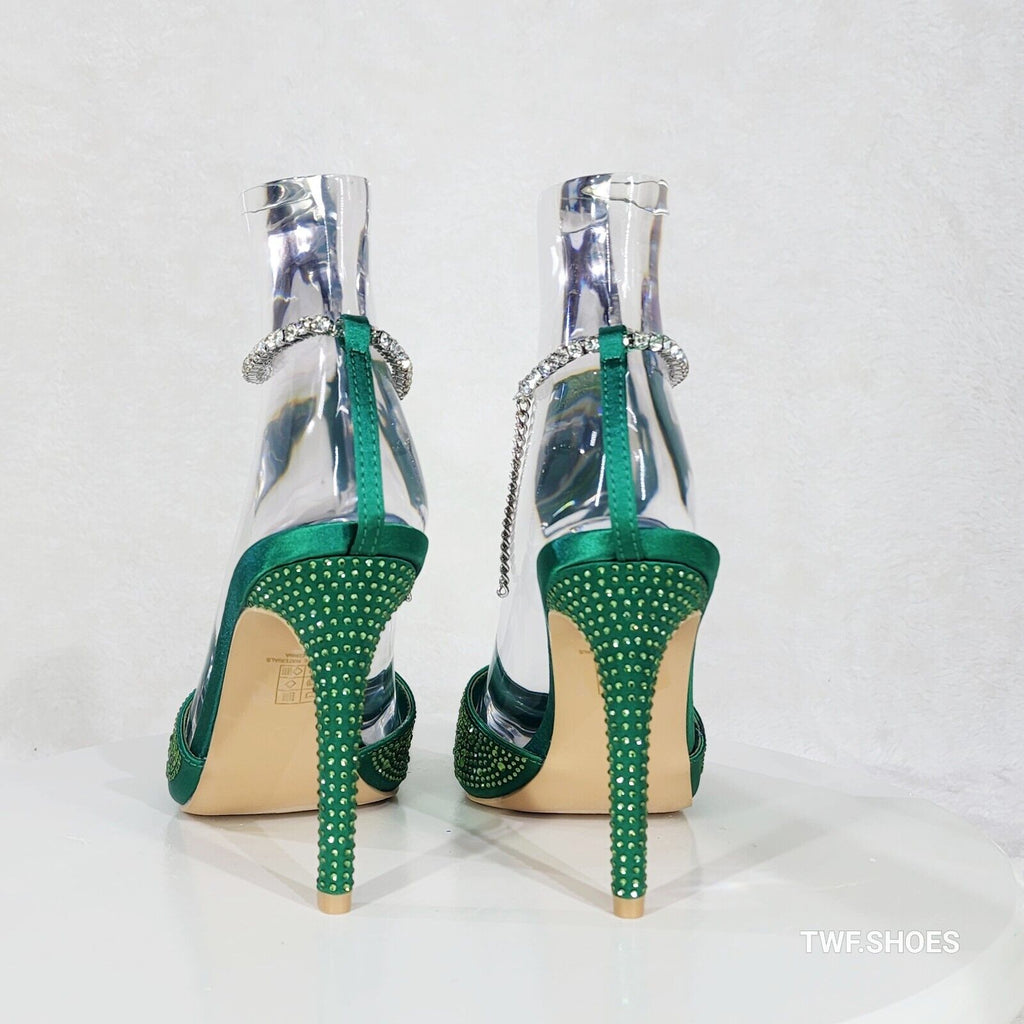 Simply Sexy Slip on Ankle Bracelet Green Rhinestone Pointy Toe High Heels Shoes