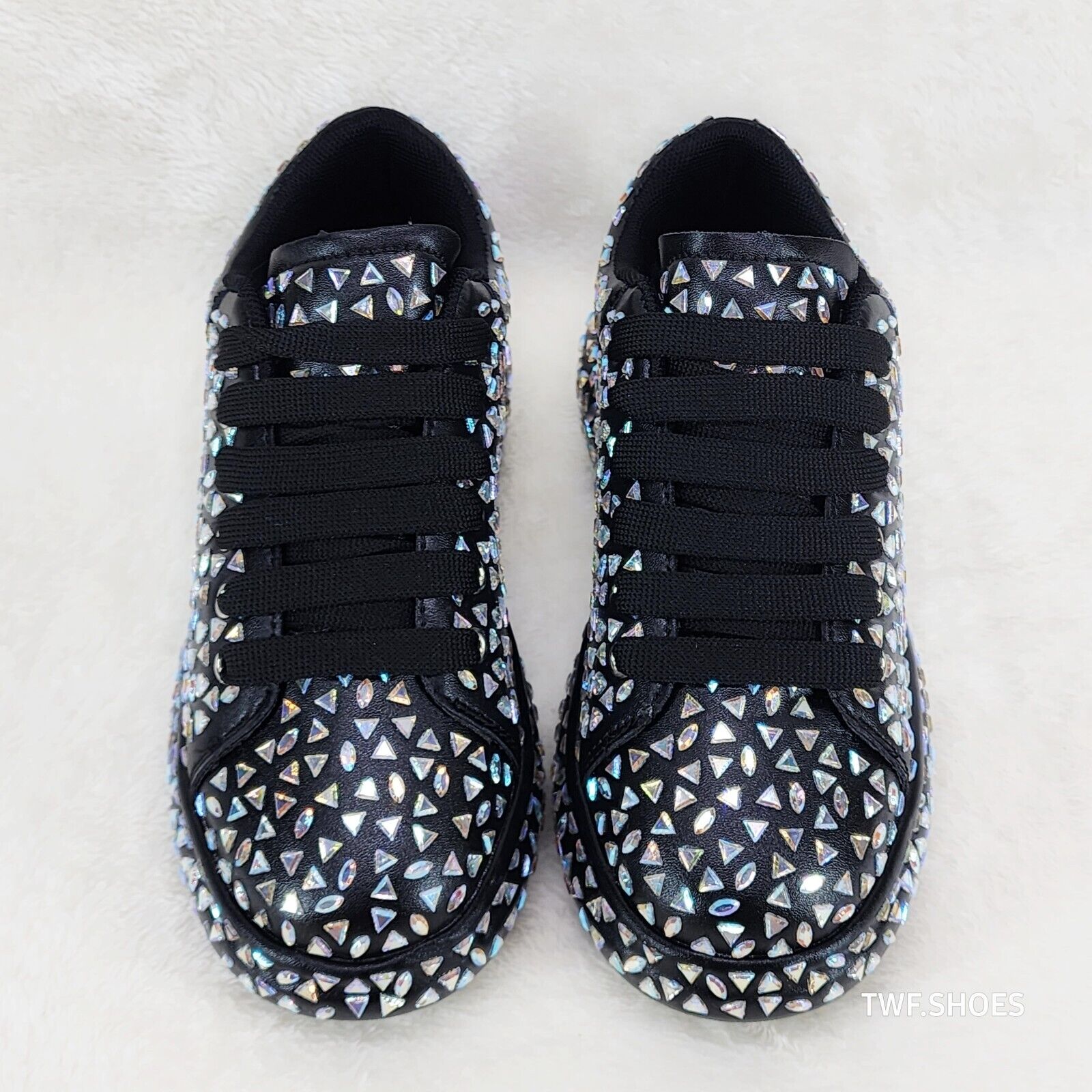Geo Dazzle Cush Iridescent Stone Black Platform Sneakers Tennis Shoes - Totally Wicked Footwear