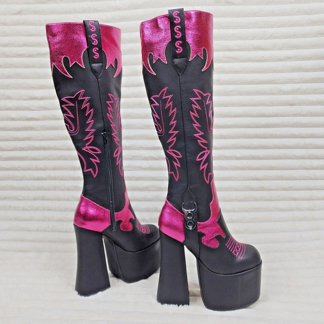 Free Your Soul Western Designed Platform Chunky Heel Knee Boots Festival Gothic - Totally Wicked Footwear
