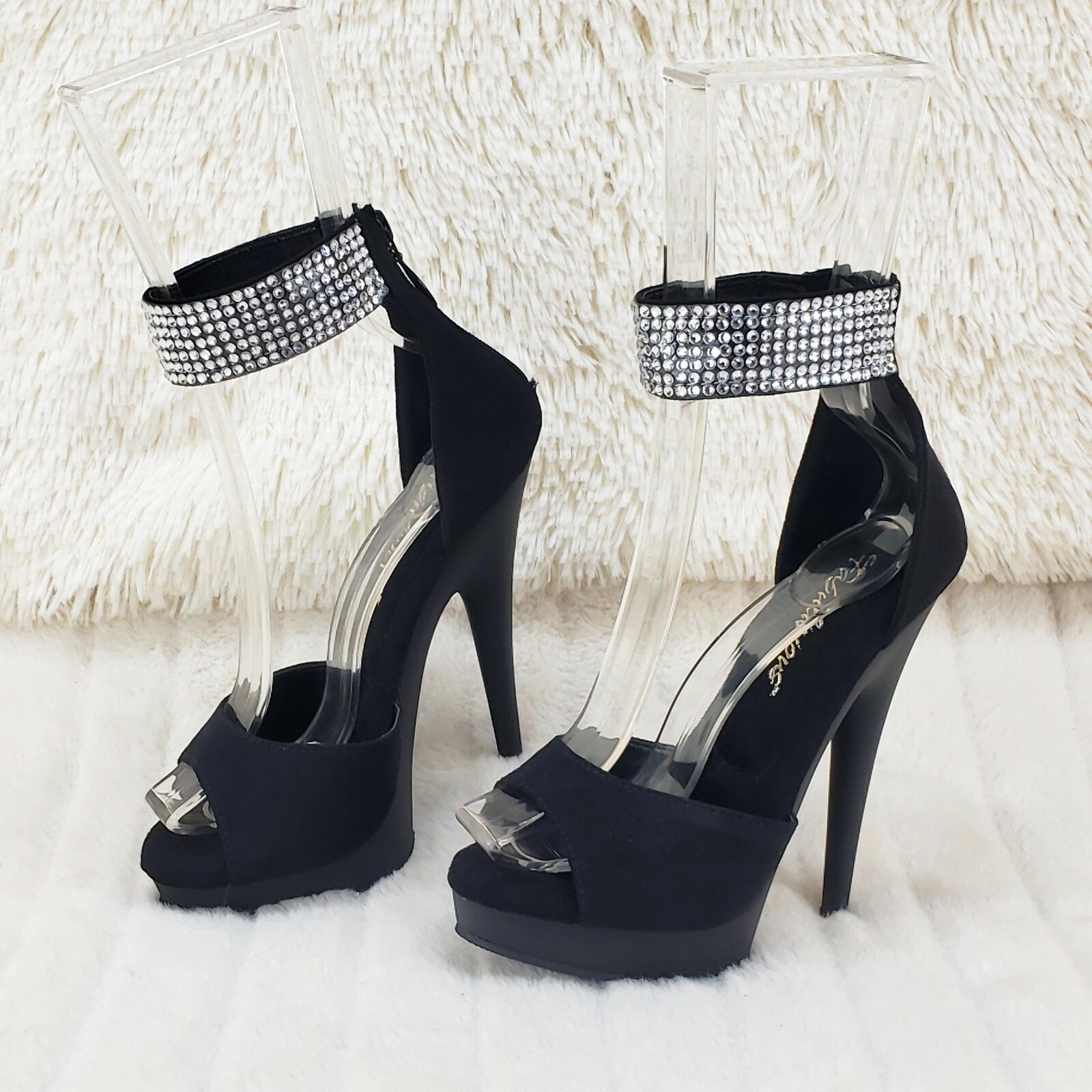Sultry 625 Black Faux Suede 6" High Heels Platform Sandal Shoes NY