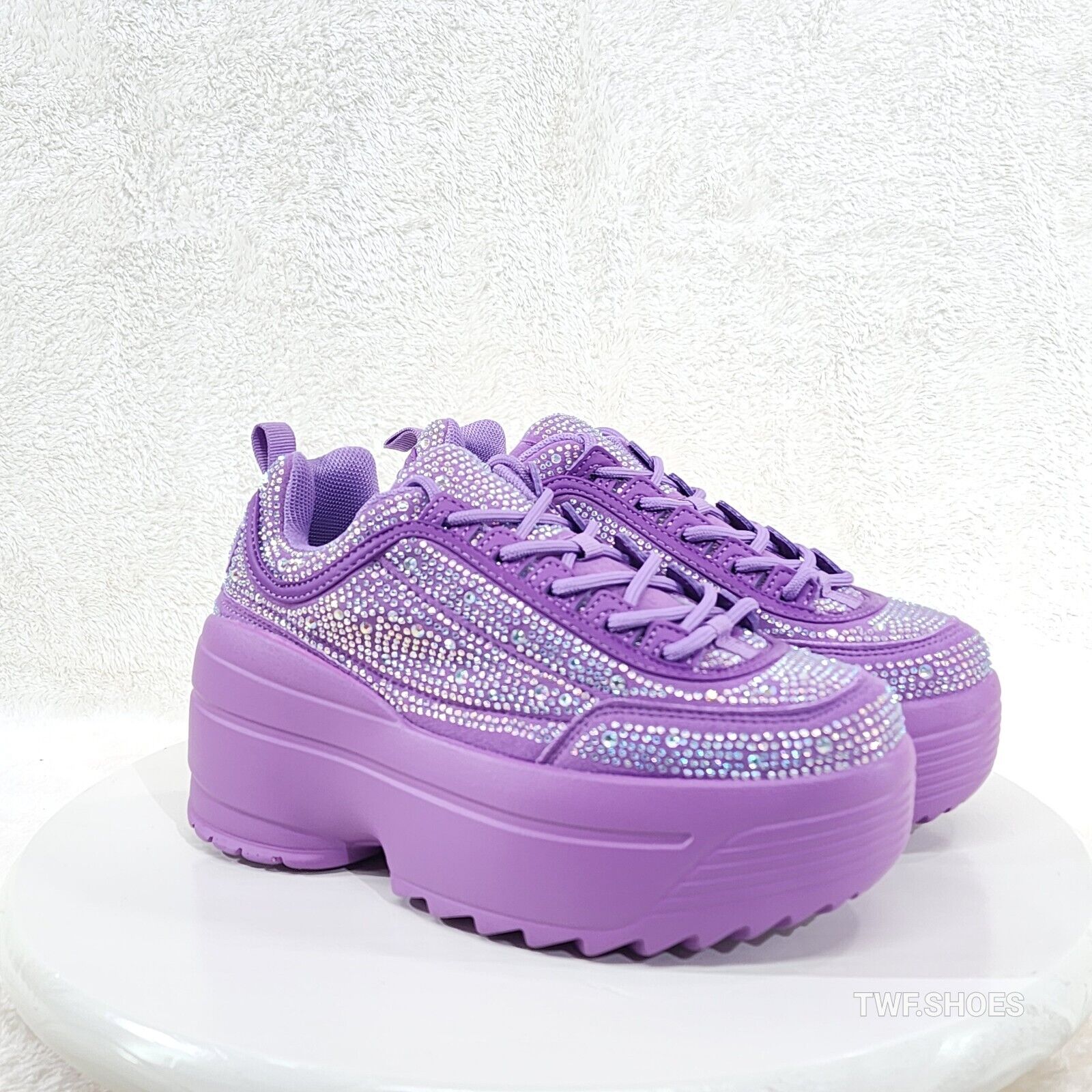 Cush Baby 2 Lilac Purple Rhinestone Platform Sneakers - Totally Wicked Footwear