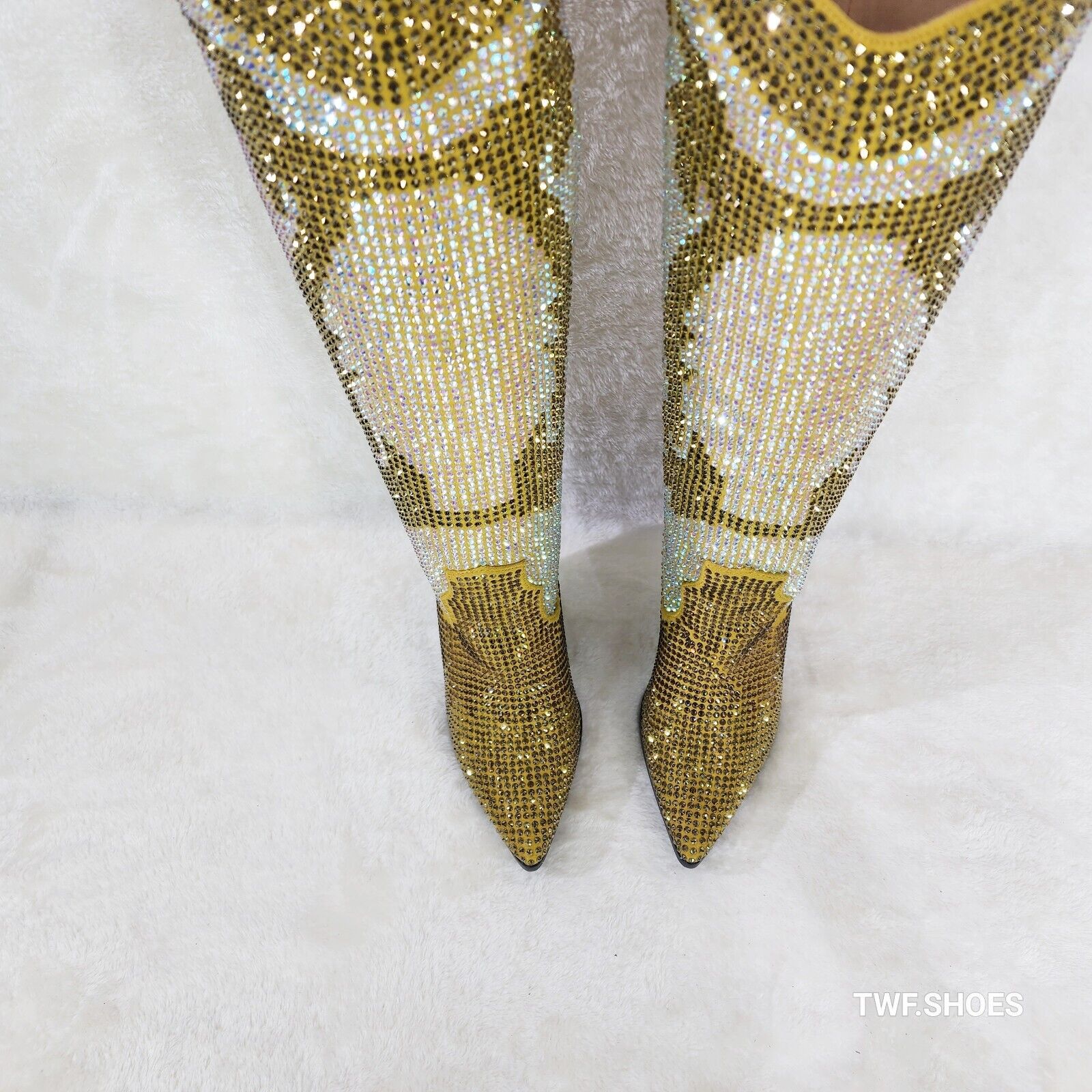 Martina Gold Rhinestones Country Western Glamour Cowgirl Boots - Totally Wicked Footwear
