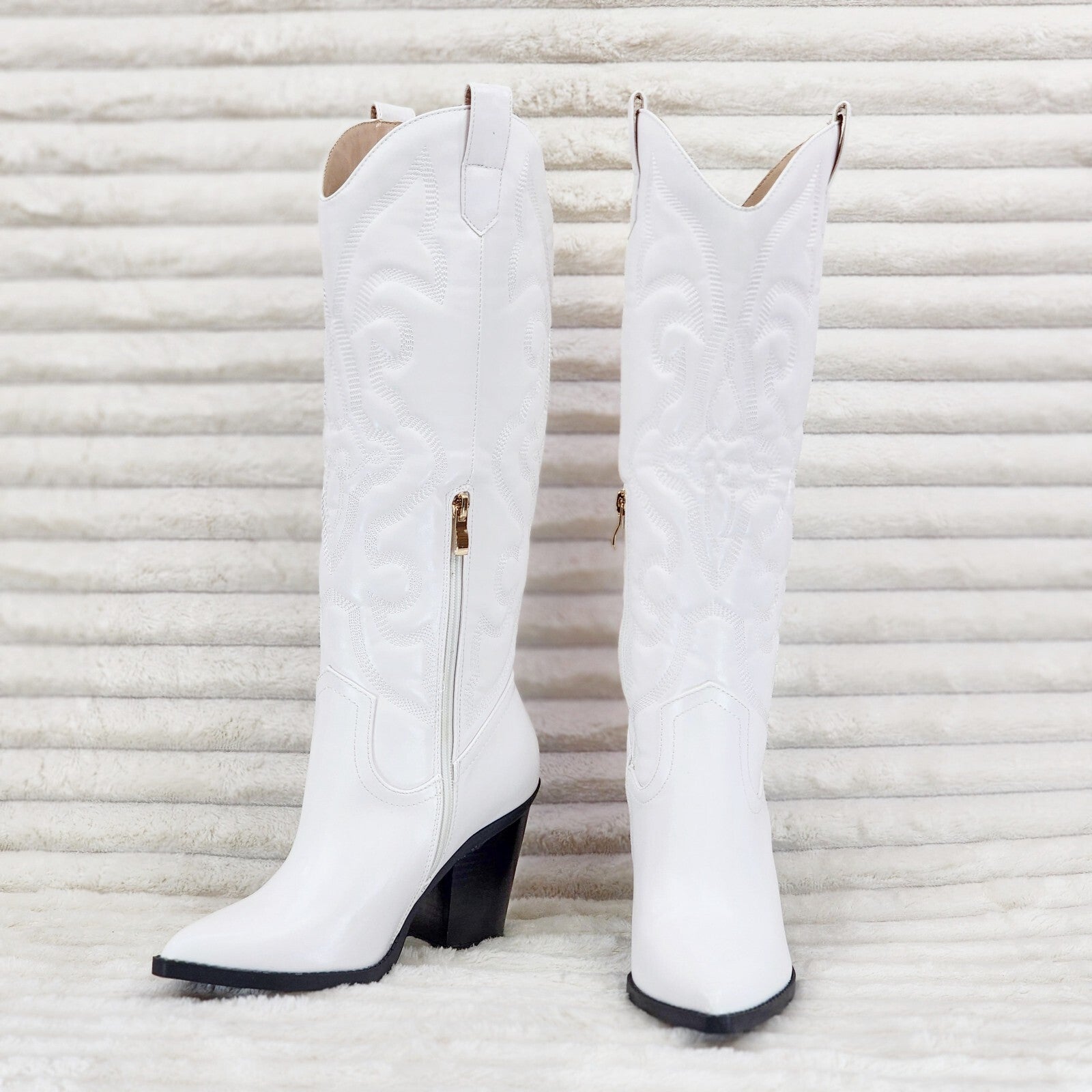 Electric Cowboy Faux Leather Matte Western Knee High Cowgirl Boots Pearl White
