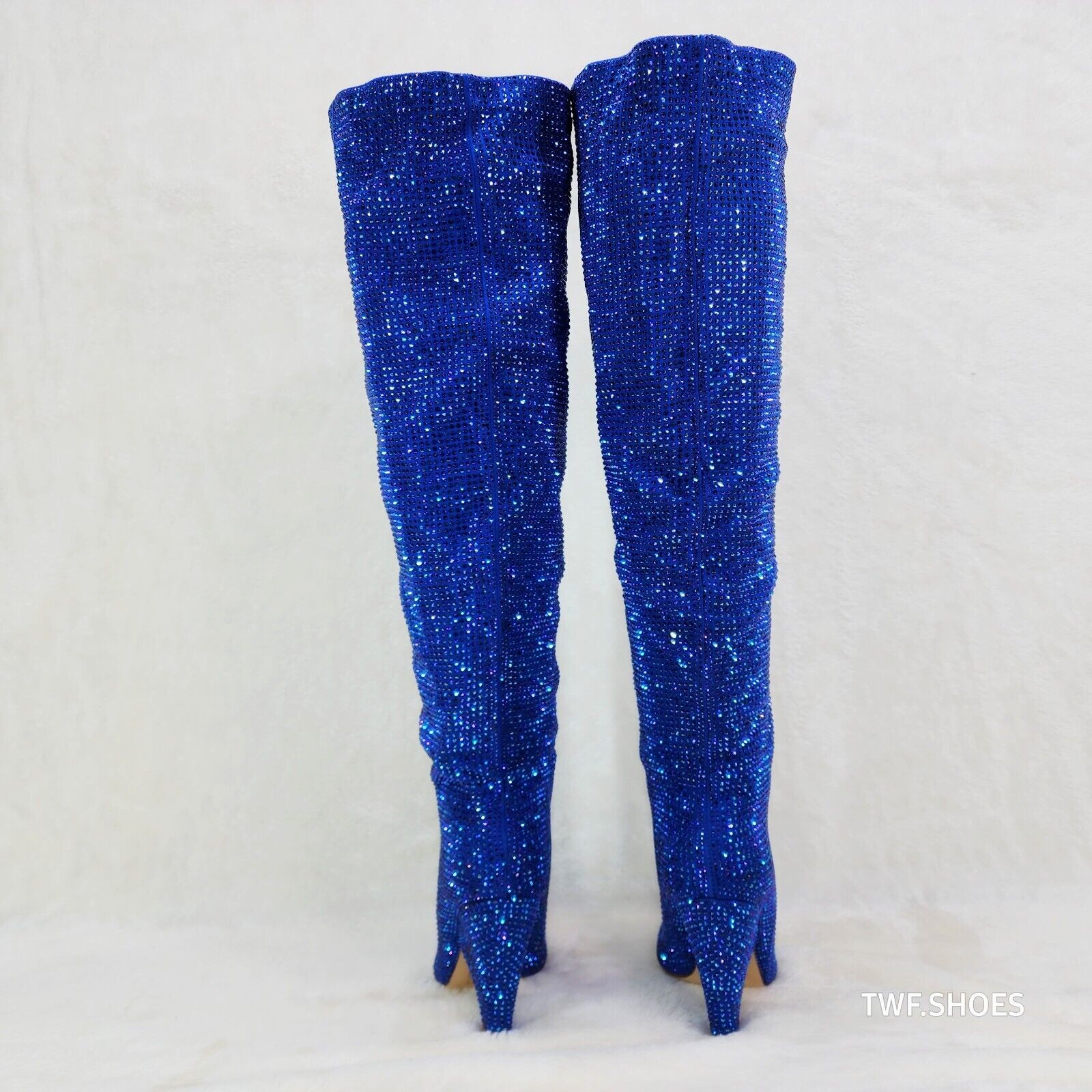 Vegas Blue Rhinestone Over the Knee Thigh boots 4.25" Heels Party Boots - Totally Wicked Footwear