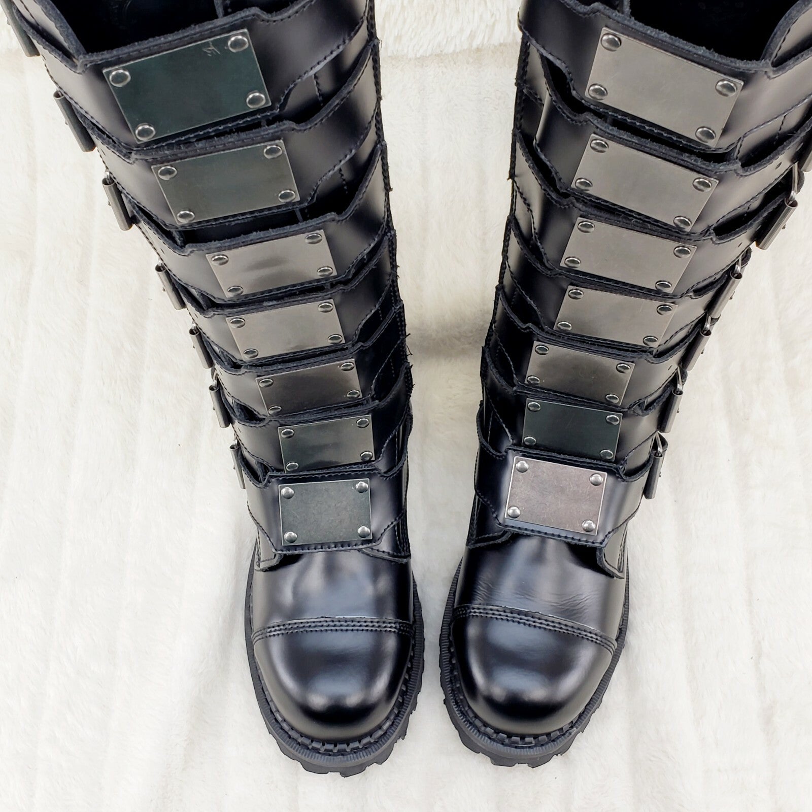 DEMONIA Riot 21 Goth Combat Biker Steel Toe Boots Black Leather Men's