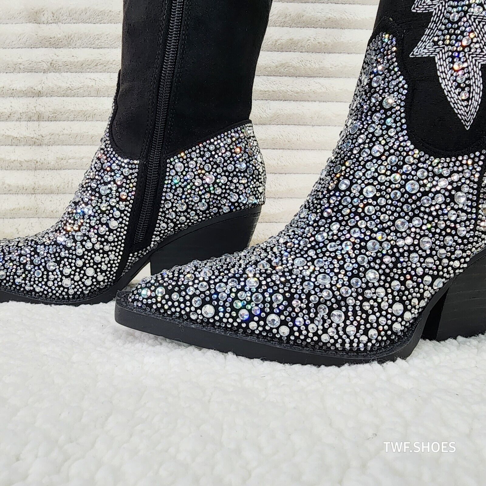 Cape Robbin Anniston Black With Rhinestones Glamour Western Cowgirl Boots - Totally Wicked Footwear