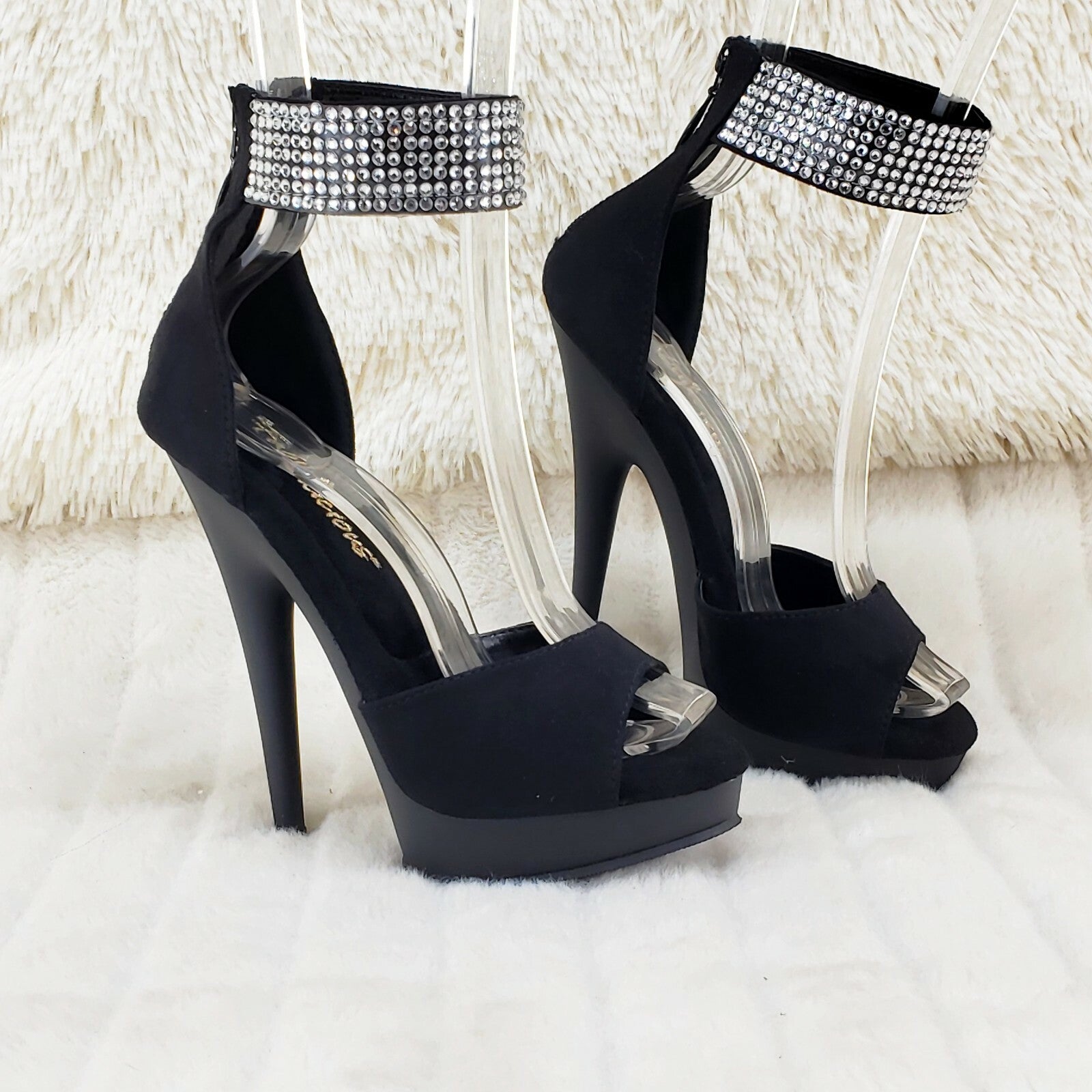 Sultry 625 Black Faux Suede 6" High Heels Platform Sandal Shoes NY