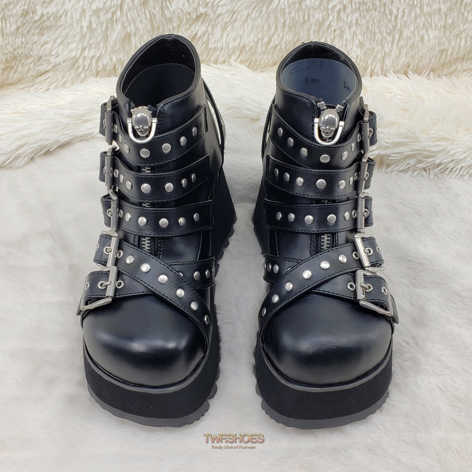 DEMONIA Scene 30 Black Platform Goth Punk Ankle Boots NY