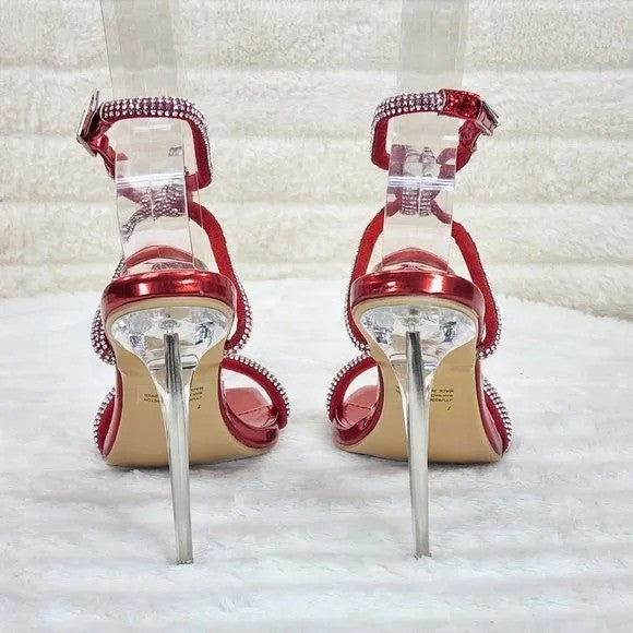 Lexton Red Metallic Knotted Strap Rhinestone Stiletto High Heels Sandal NEW - Totally Wicked Footwear