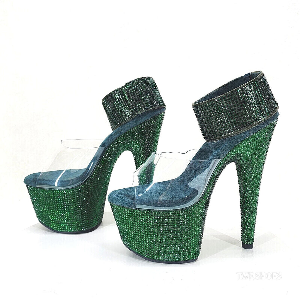 Bejeweled 712RS Emerald Green Rhinestone Platform 7" Stiletto High Heel Shoes - Totally Wicked Footwear