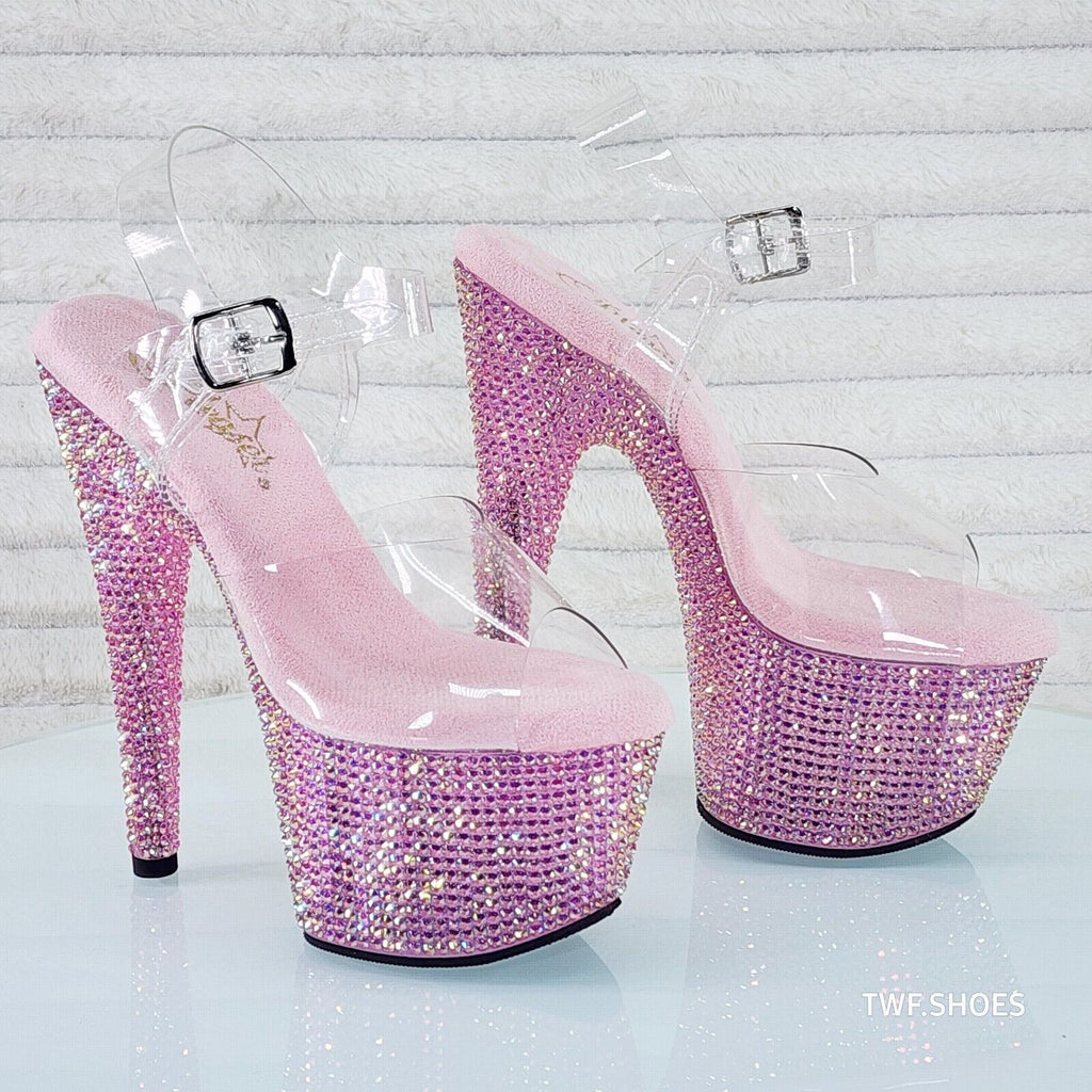 Bejeweled 708RS Rhinestone Platform 7" Stiletto High Heel Shoes Baby Pink - Totally Wicked Footwear