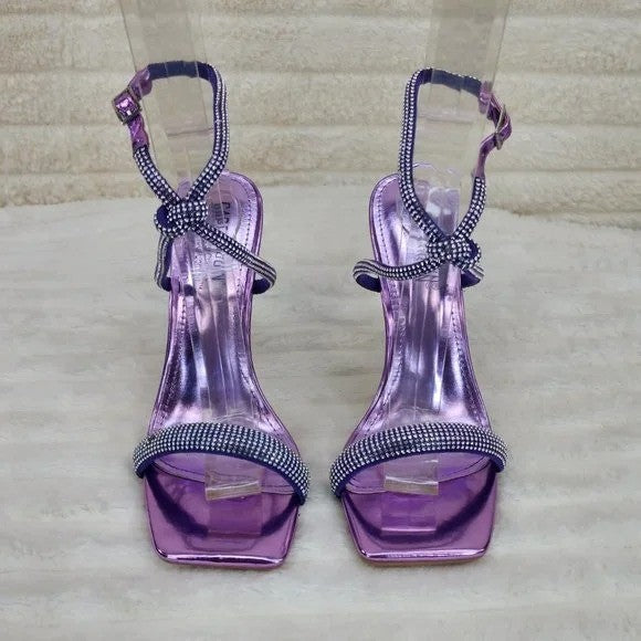 Lexton Purple Metallic Knotted Strap Rhinestone Stiletto High Heels Sandal NEW - Totally Wicked Footwear