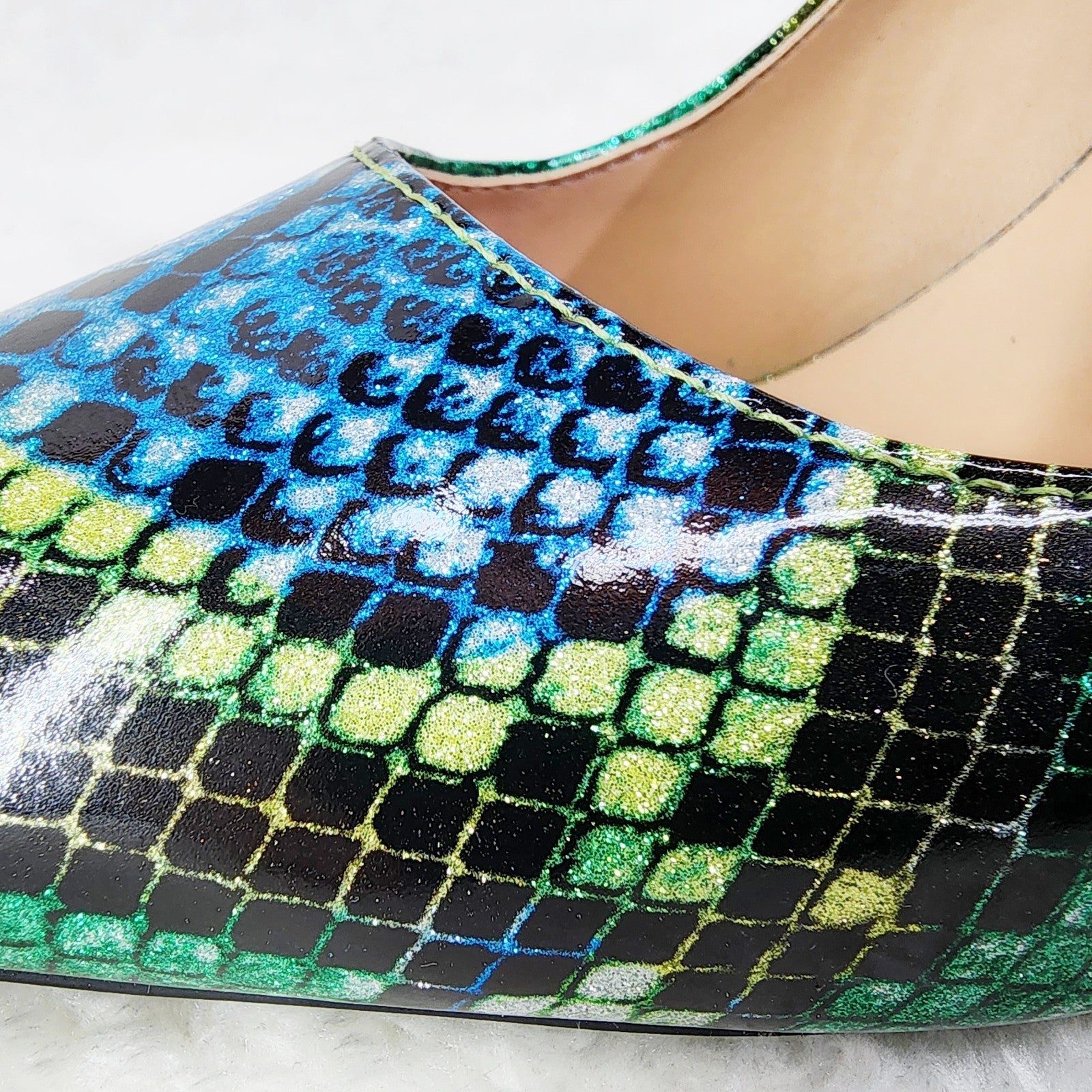 Fabio Green Glitter Ombre  Patent 4" High Heel Shoes Pointy Toe Pump US 7-13