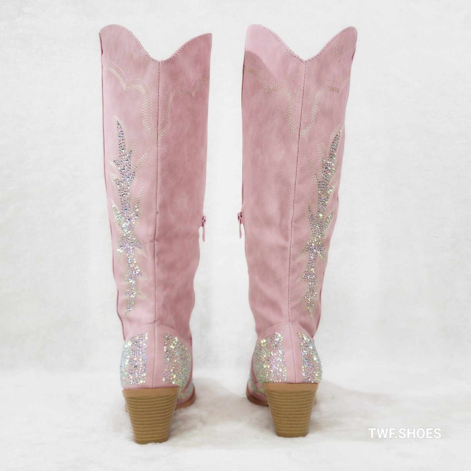 Annie Pink Leatherette With Rhinestones Country Glam Western Cowgirl Knee Boots - Totally Wicked Footwear