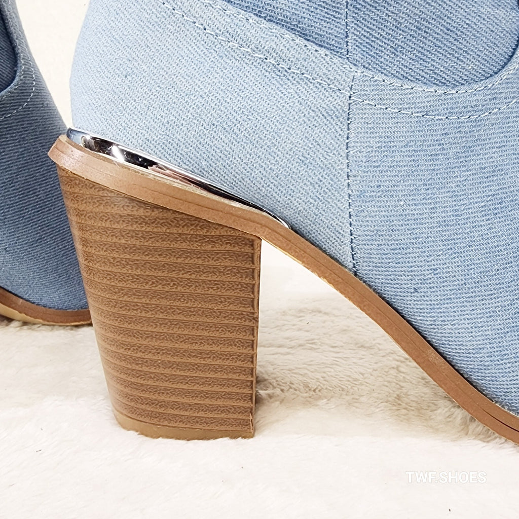 West World Denim Blue Cowgirl Country Western Ankle Boots - Totally Wicked Footwear