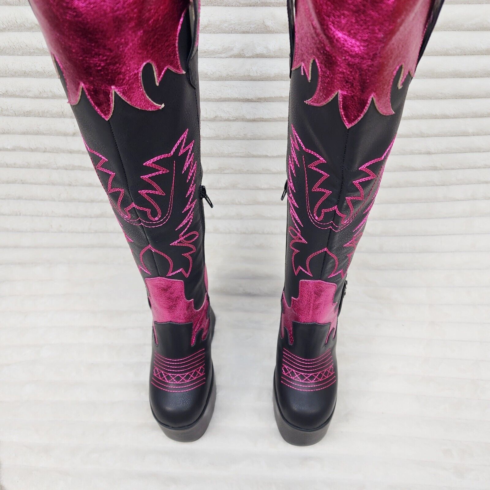 Free Your Soul Western Designed Platform Chunky Heel Knee Boots Festival Gothic - Totally Wicked Footwear
