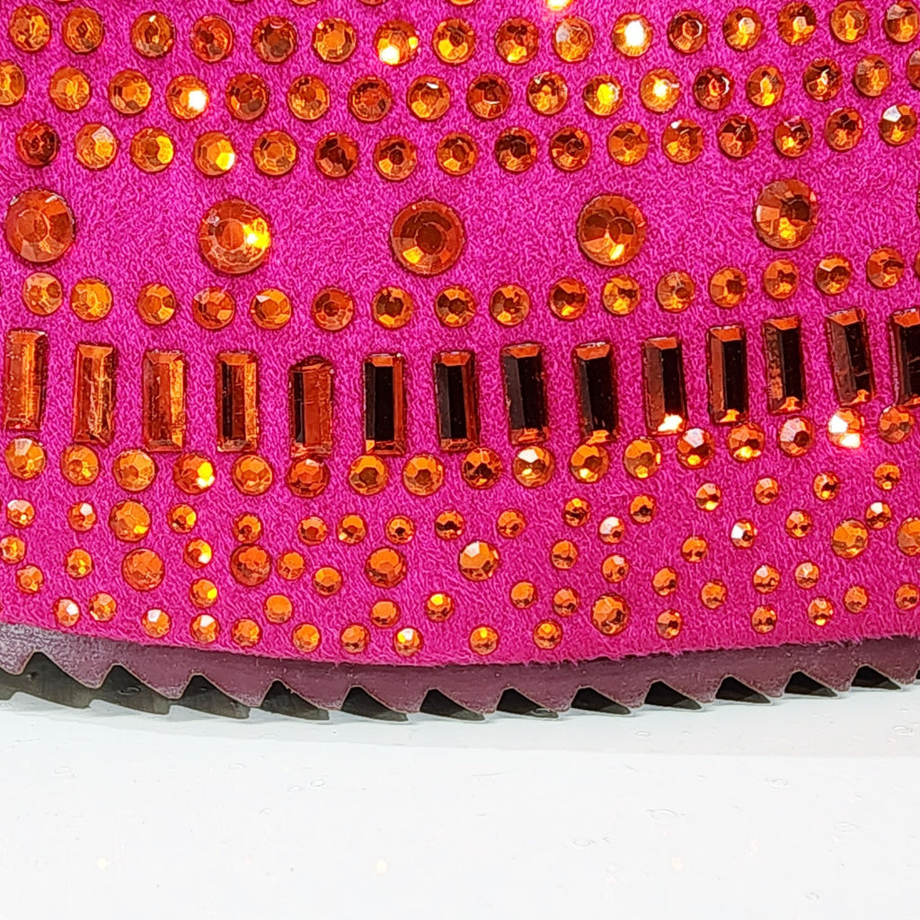 Dazzle Hot Pink Slip On 3" Platform Sparkling Rhinestone Flatform Sandals - Totally Wicked Footwear