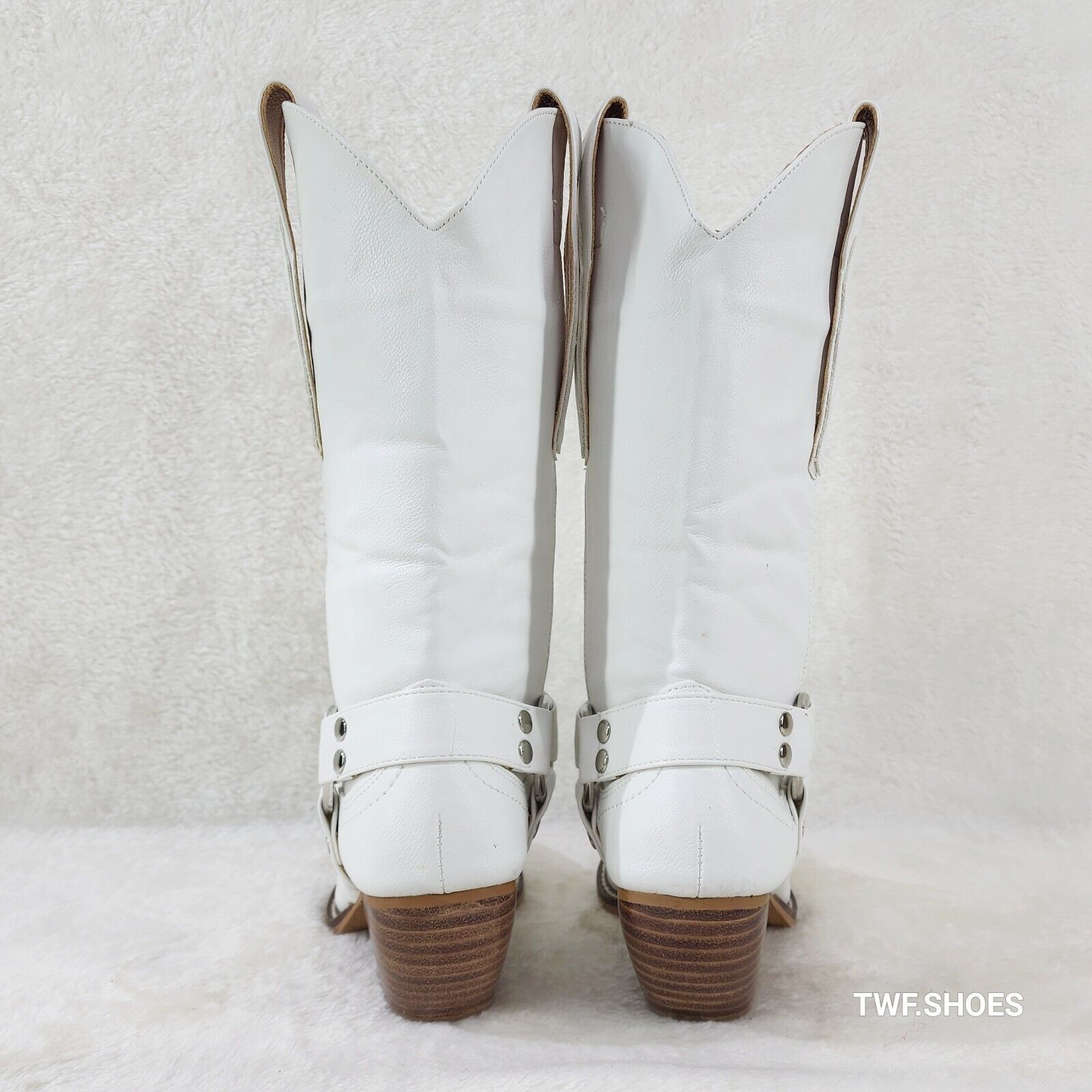 Western Rider Cut Harness White Leatherette Cowboy Pull On Country Cowgirl Boots - Totally Wicked Footwear