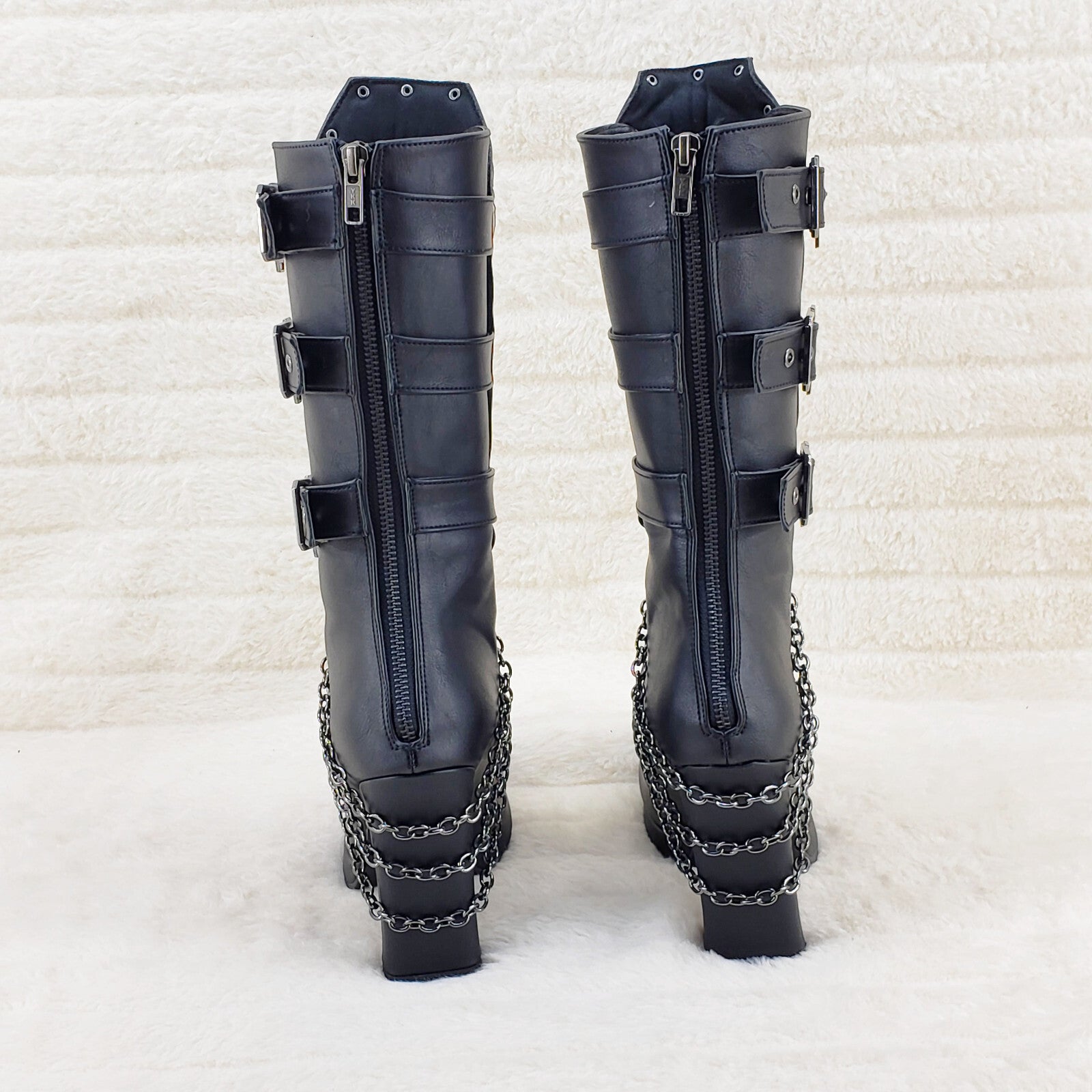 Crypto 67 Coffin Skull & Chain Black Mid Calf Platform Heel Gothic Boots NY