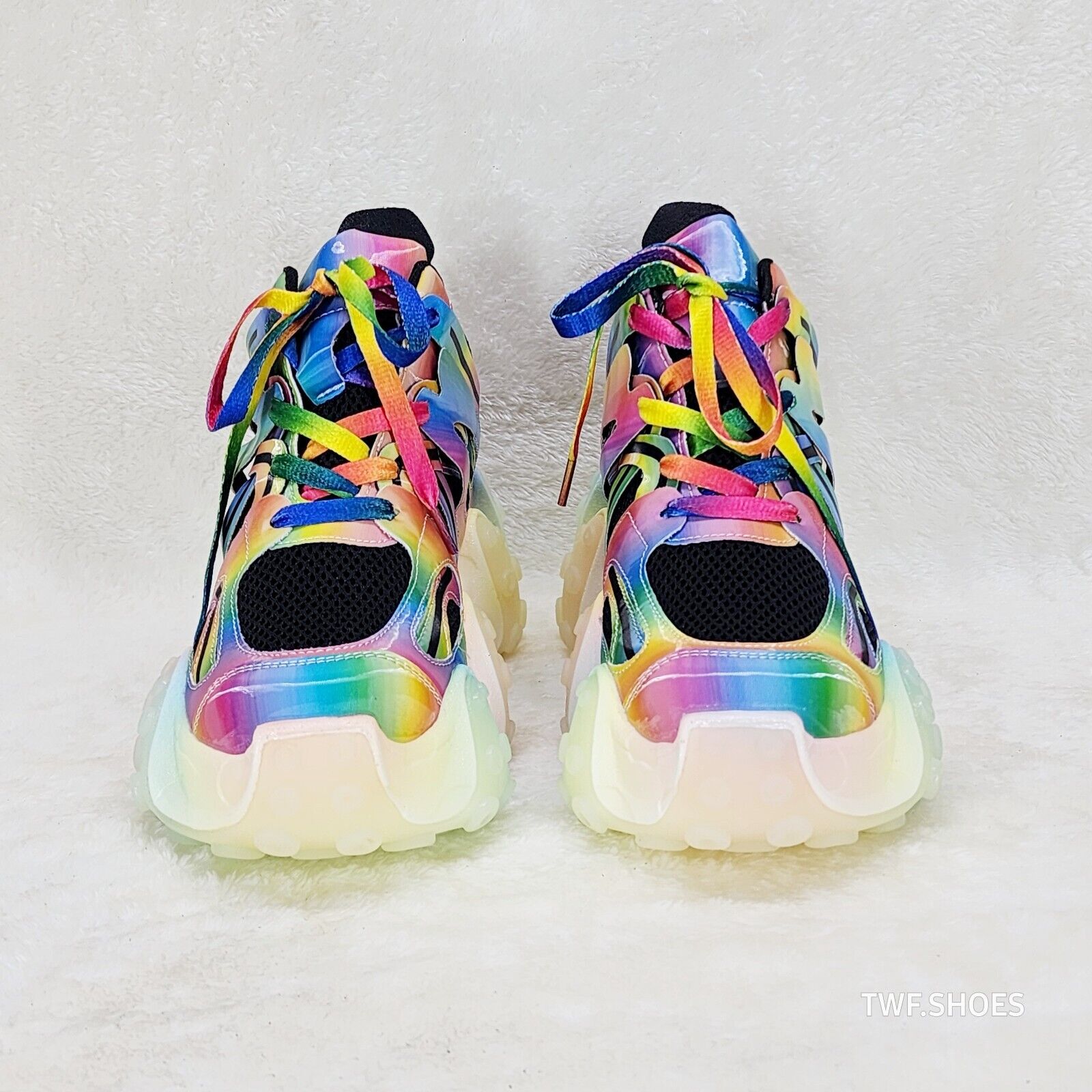 Anthony Wang Alien Black & Rainbow Hidden Wedge Platform Sneakers Tentacle Tread - Totally Wicked Footwear