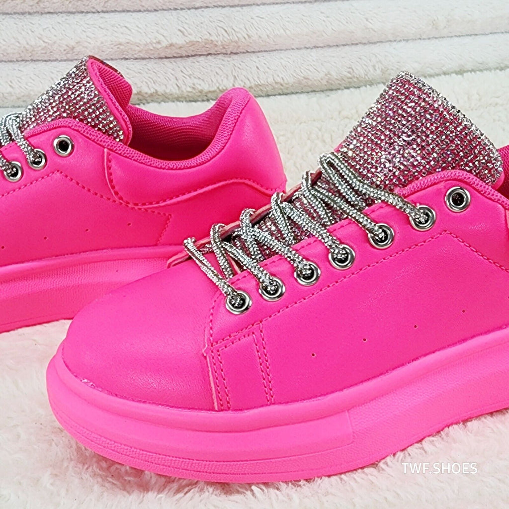 Comfy Cush 4 Bright Neon Hot Pink Rhinestone Fashion Sneakers Tennis Shoes - Totally Wicked Footwear