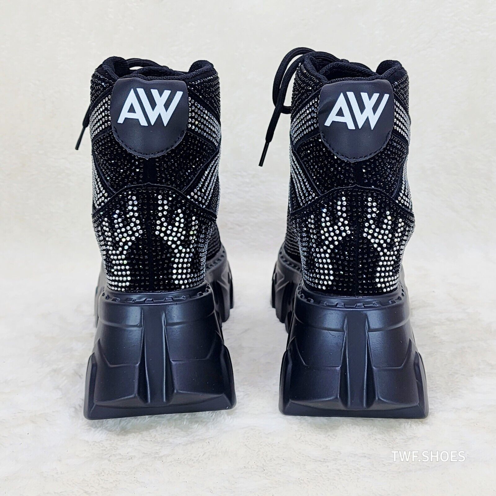 Anthony Wang Berry Silver & Black Rhinestone Platform Hidden Wedge Sneakers - Totally Wicked Footwear