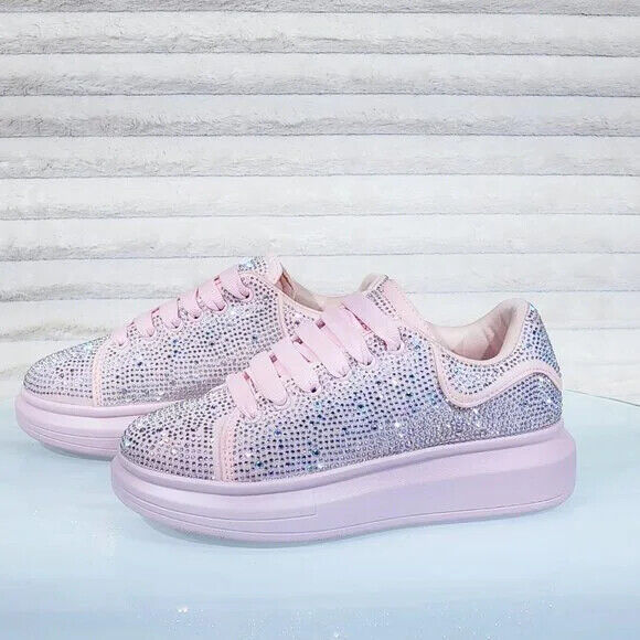Cush Baby Light Pink Rhinestone Sneakers Tennis Shoes - Totally Wicked Footwear