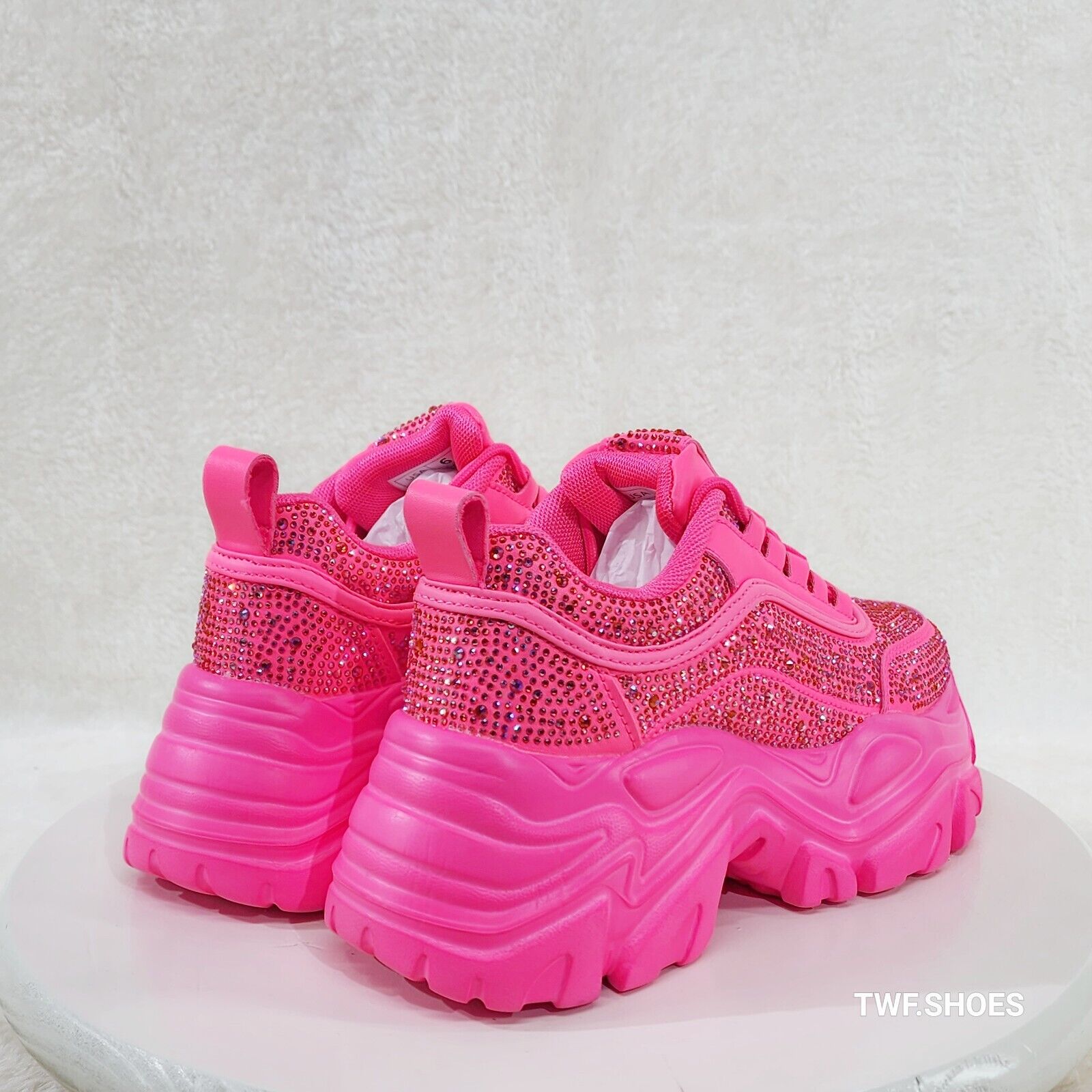 Cush Sport Rhinestone Comfy Platform Light Weight Sneakers Hot Pink - Totally Wicked Footwear