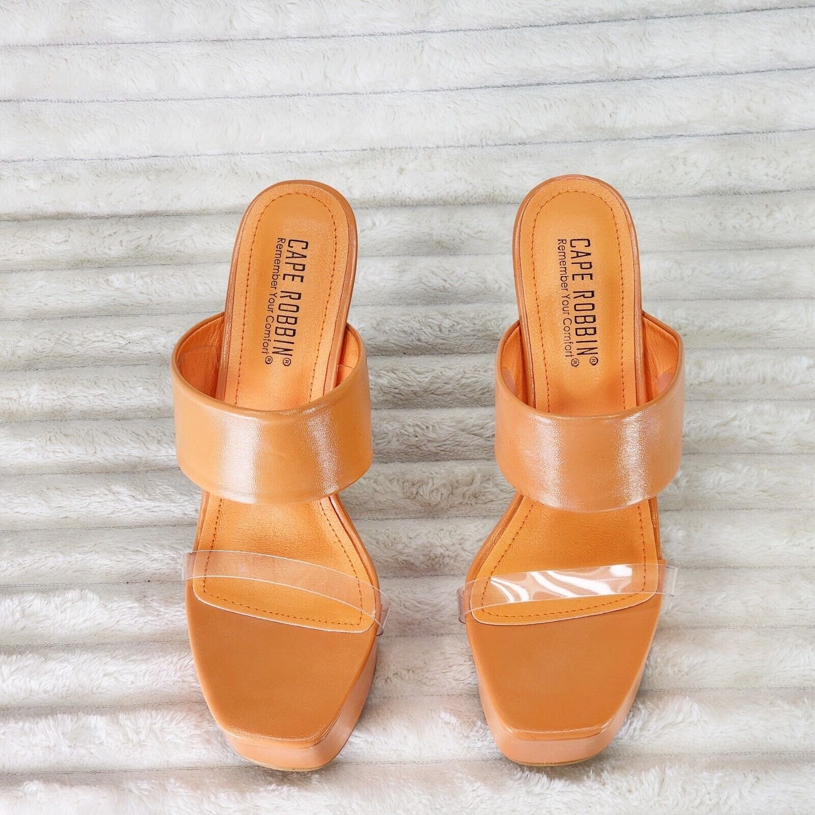 Razz Slip On High Heel Clogs Mules Slides Orange Gold Tone Stiletto - Totally Wicked Footwear
