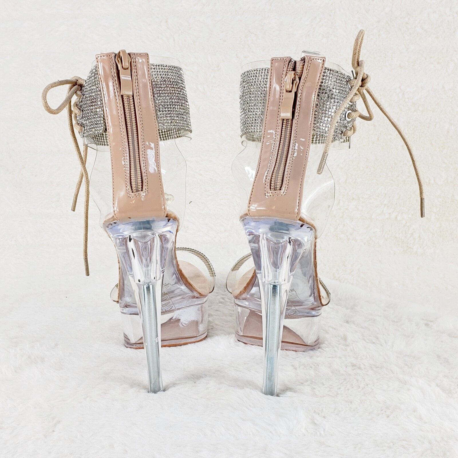 Sparkle Affair Clear Platform Rhinestone Ankle Cuff High Heel Shoes - Totally Wicked Footwear