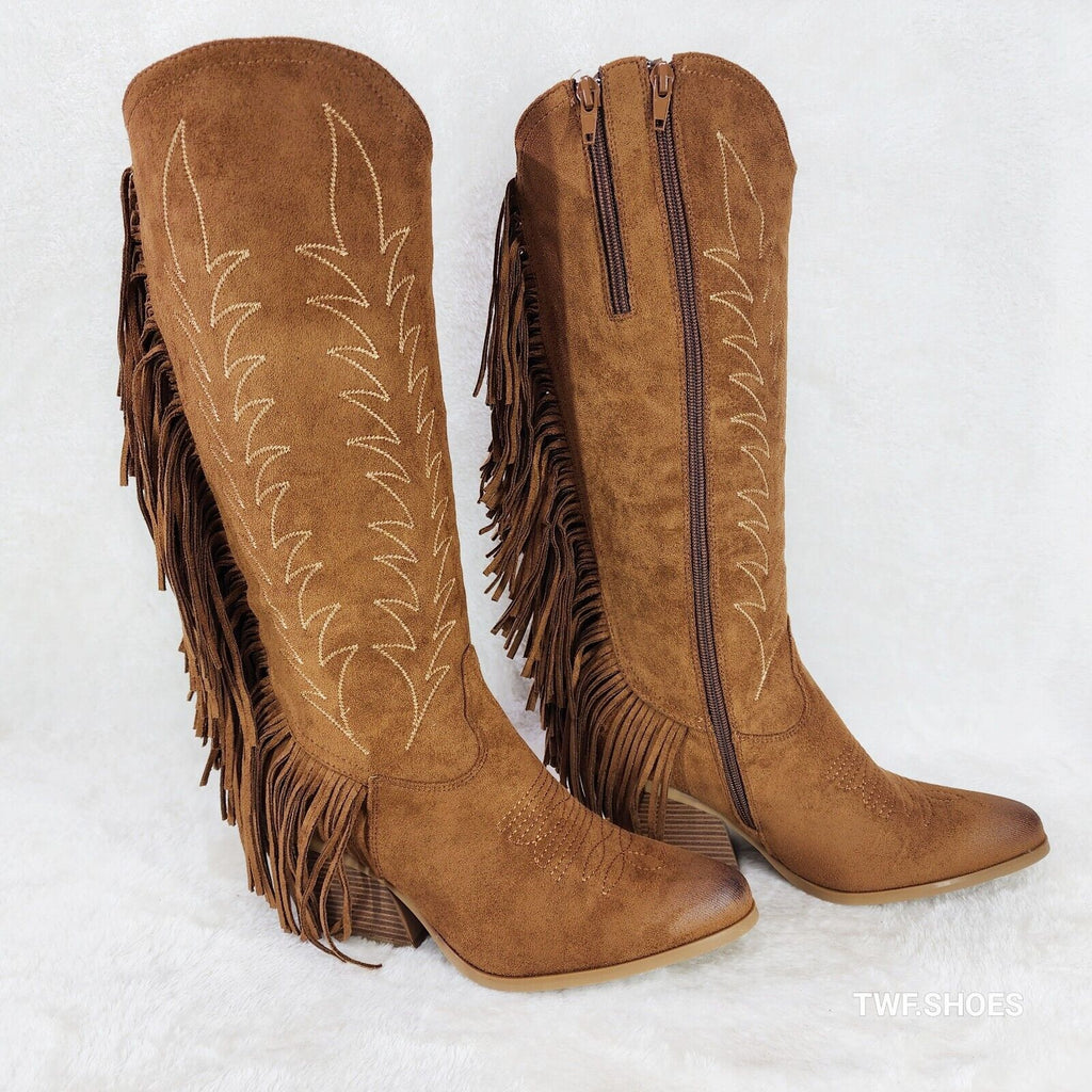 Dusty Roads Whiskey Brown Back Fringe Cowboy Western Cowgirl Boots