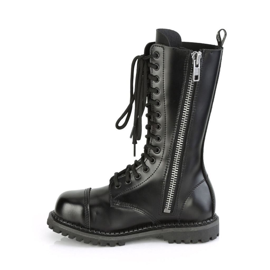 Riot 14 Goth Combat Biker Steel Toe Ankle Boots Black LEATHER Men DEMONIA NY - Totally Wicked Footwear