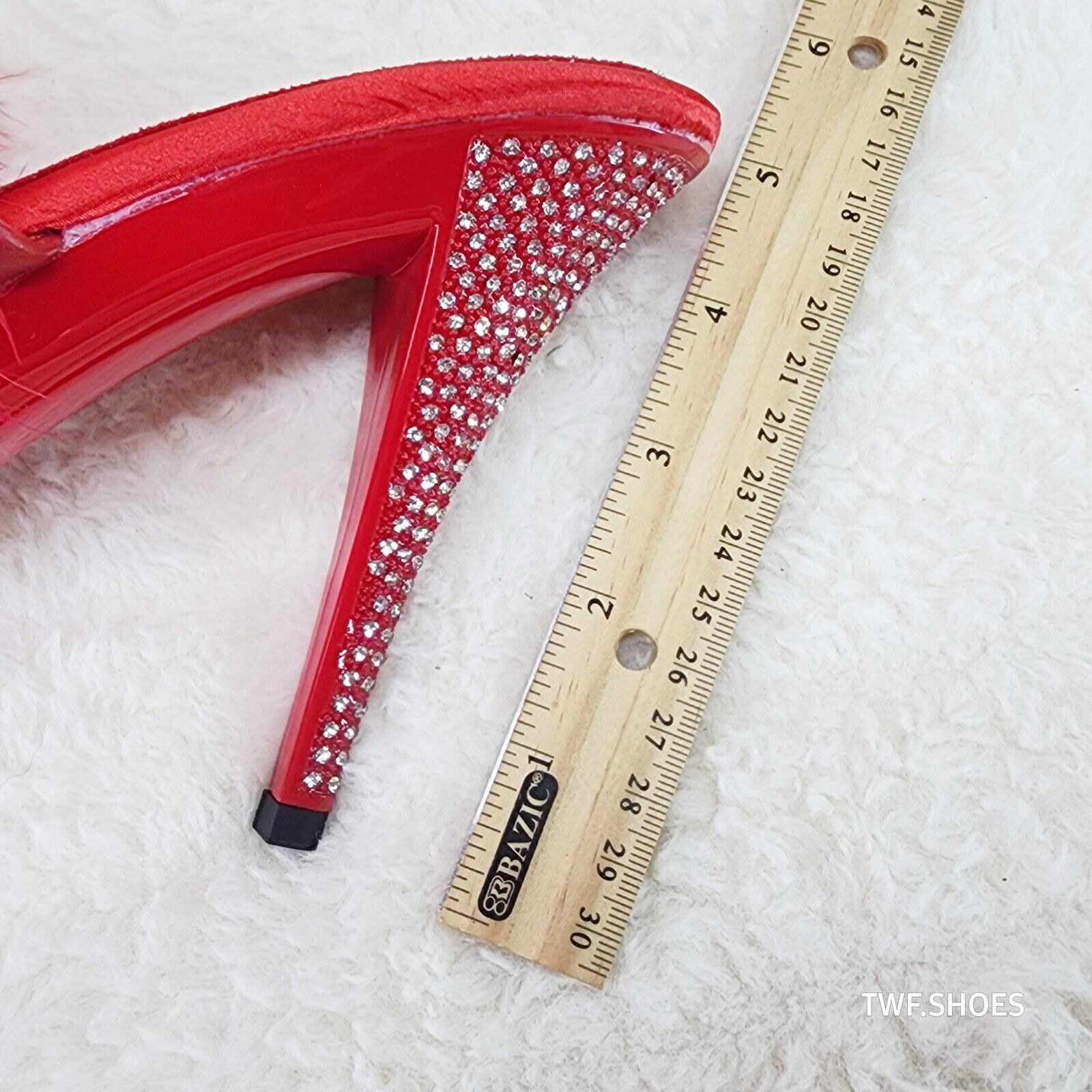 Elegance Marabou Feather Slip On Platform Sandals 5" Stiletto Heel Shoes red - Totally Wicked Footwear