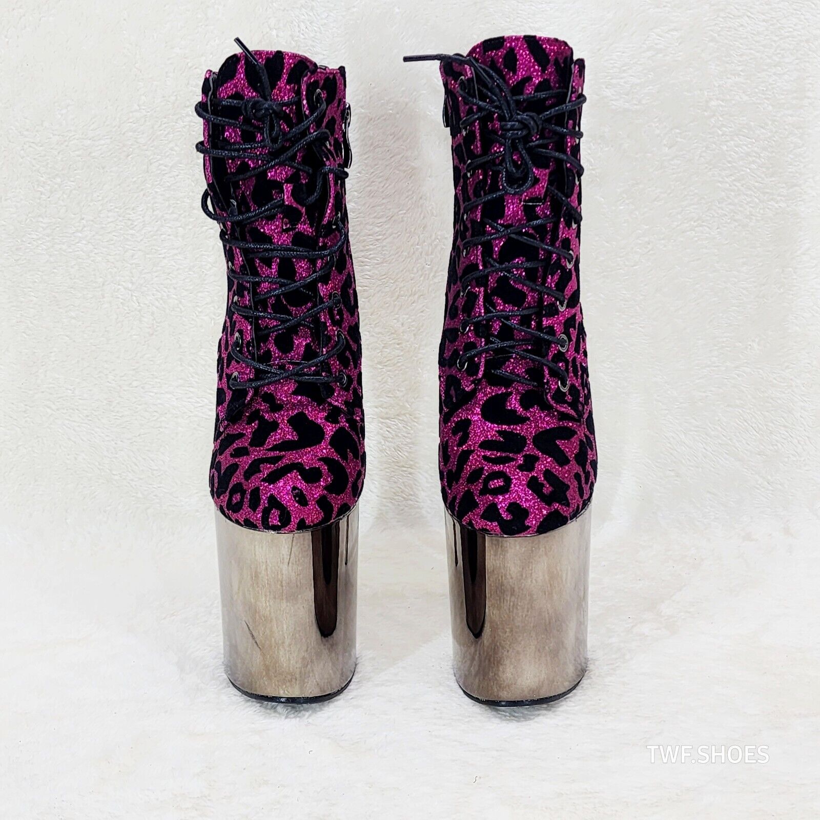 Bulls Fuchsia Leopard Chrome Platform High Heel Ankle Boots - Totally Wicked Footwear